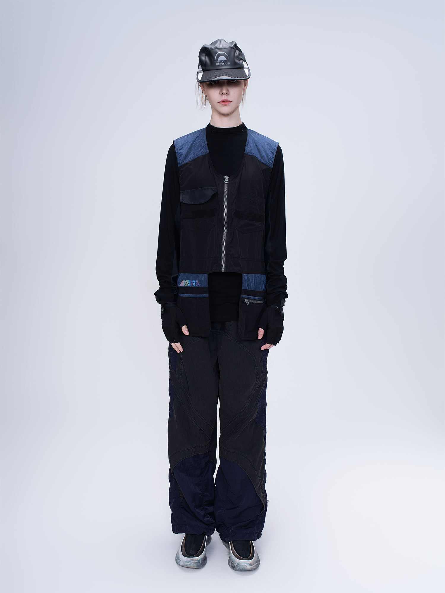 STEAM Deconstructed Zippered Spliced Wide-Leg Cargo Pants
