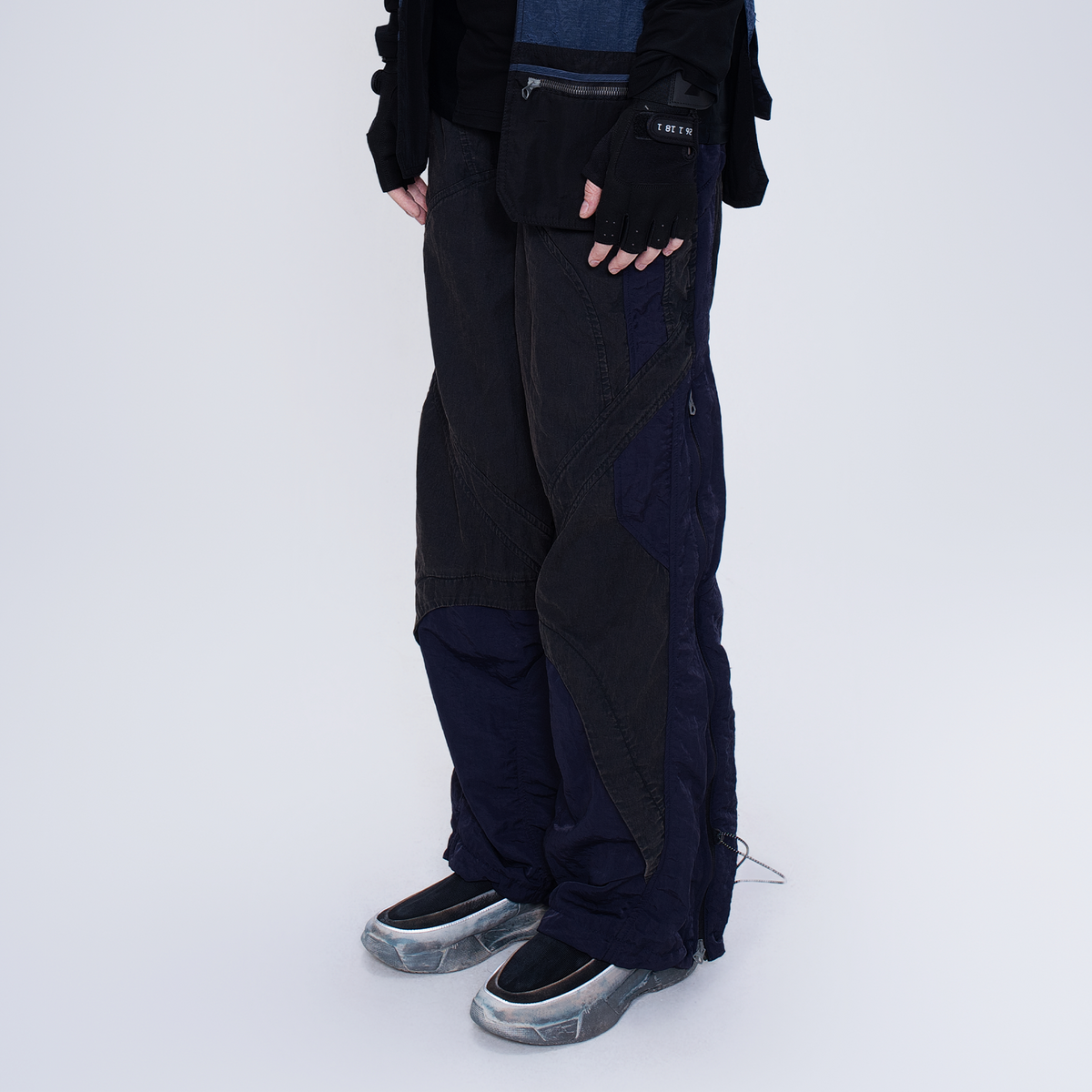 STEAM Deconstructed Zippered Spliced Wide-Leg Cargo Pants