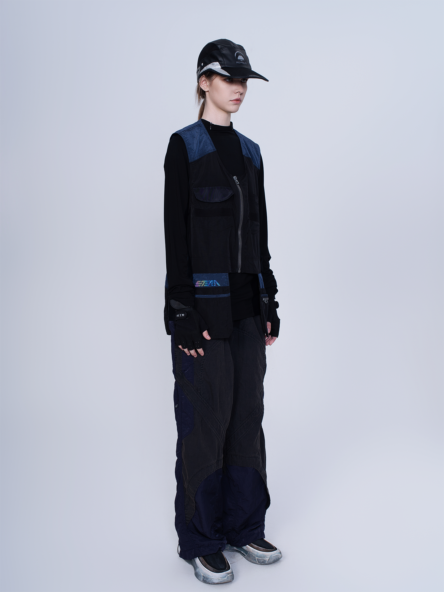 STEAM Deconstructed Zippered Spliced Wide-Leg Cargo Pants