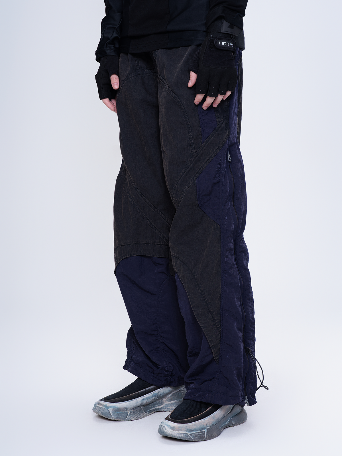 STEAM Deconstructed Zippered Spliced Wide-Leg Cargo Pants