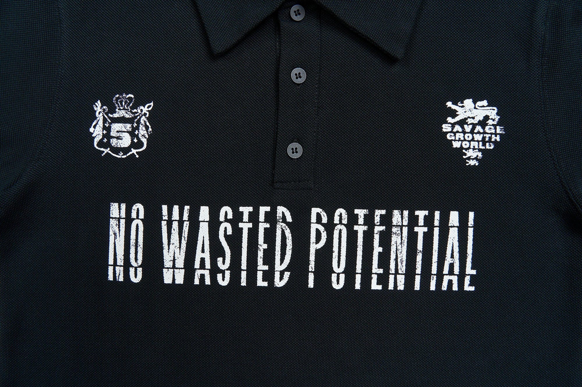 SAVAGEGROWTHWORLD No Wasted Potential Stripe-Back Polo T-Shirt, premium urban and streetwear designers apparel on PROJECTISR.com, SAVAGEGROWTHWORLD