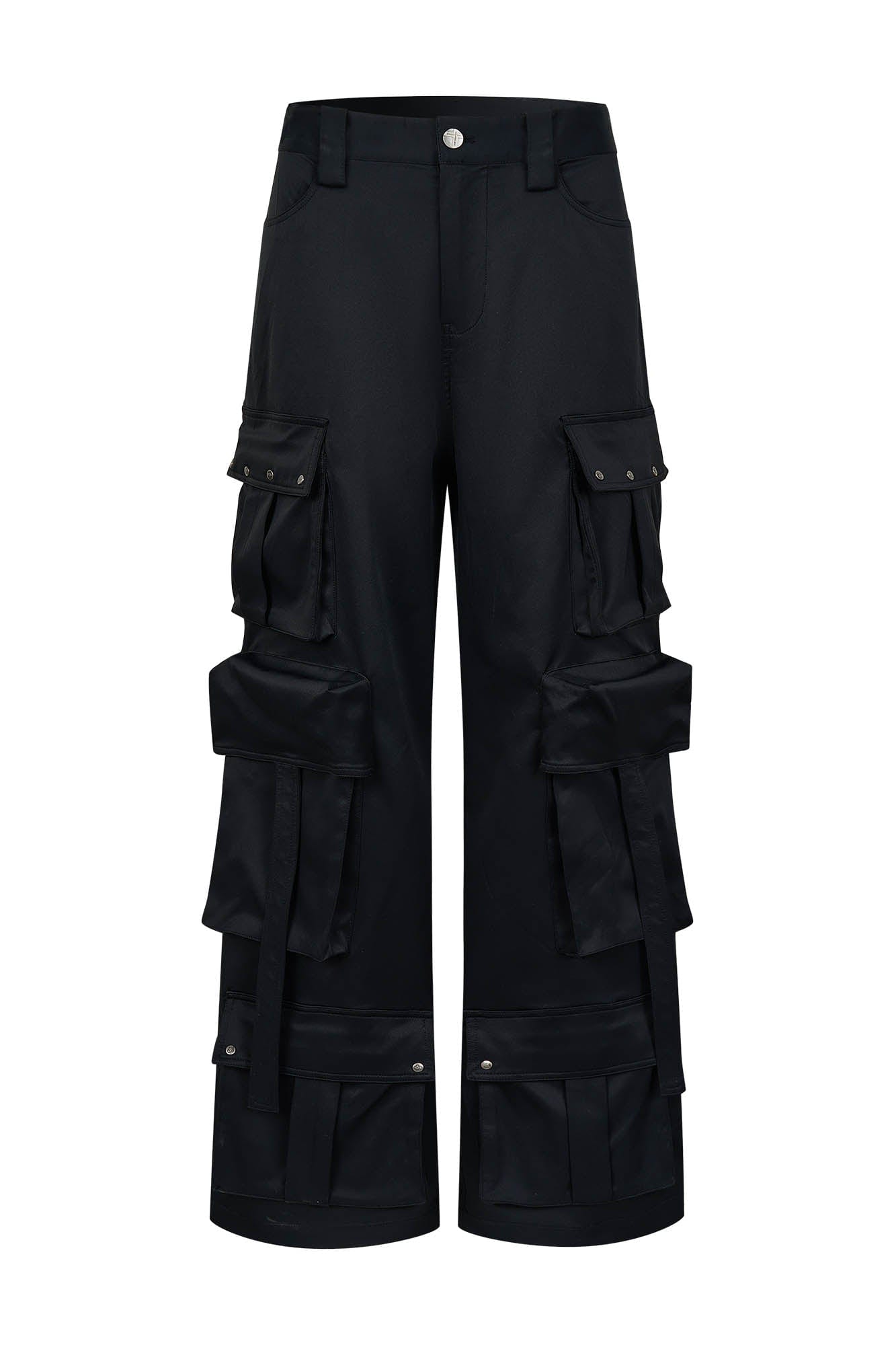 SAVAGEGROWTHWORLD Multi-Pocket Satin Straight-Leg Pants, premium urban and streetwear designers apparel on PROJECTISR.com, SAVAGEGROWTHWORLD