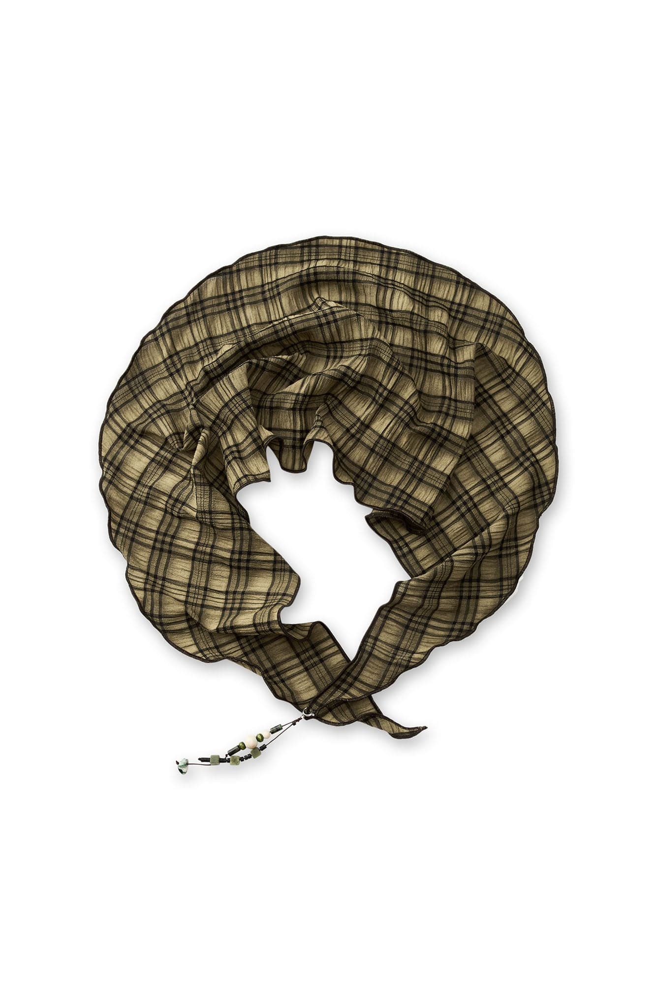 GONGHE REPUB Checked Beaded Pendant Scarf, premium urban and streetwear designers apparel on PROJECTISR.com, GONGHE REPUB
