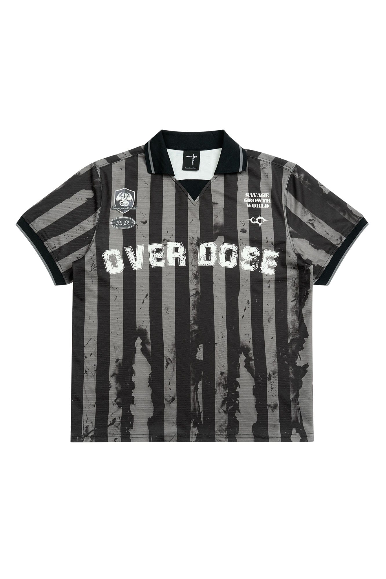 SAVAGEGROWTHWORLD OVERDOSE Distressed Striped Jersey, premium urban and streetwear designers apparel on PROJECTISR.com, SAVAGEGROWTHWORLD