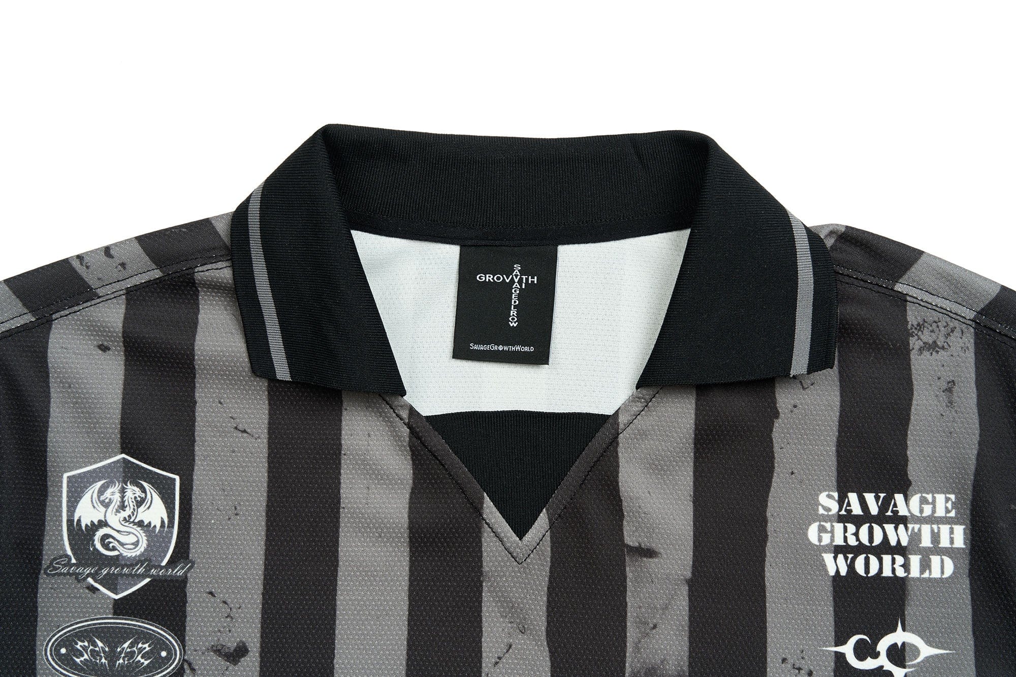 SAVAGEGROWTHWORLD OVERDOSE Distressed Striped Jersey, premium urban and streetwear designers apparel on PROJECTISR.com, SAVAGEGROWTHWORLD