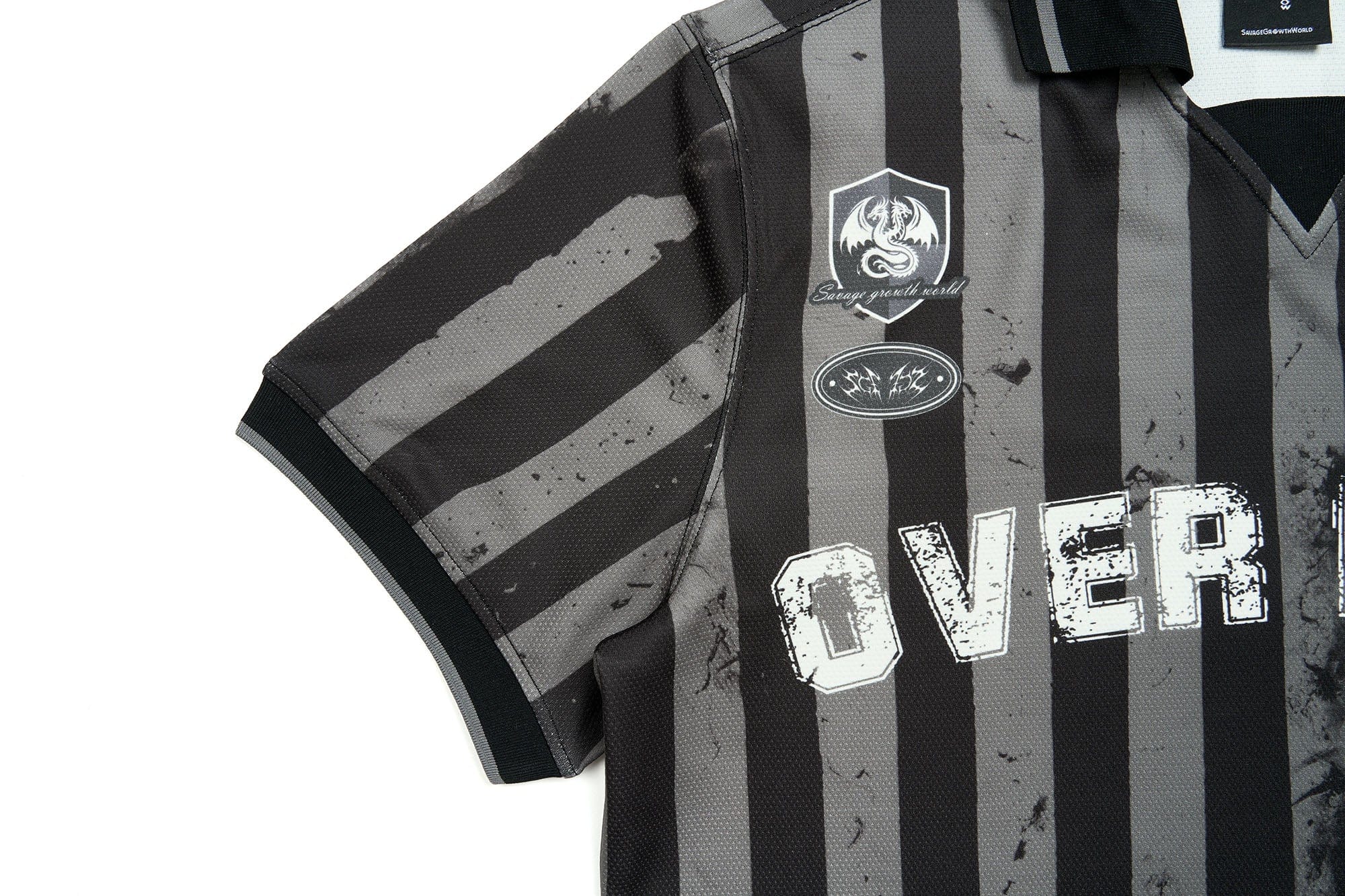 SAVAGEGROWTHWORLD OVERDOSE Distressed Striped Jersey, premium urban and streetwear designers apparel on PROJECTISR.com, SAVAGEGROWTHWORLD