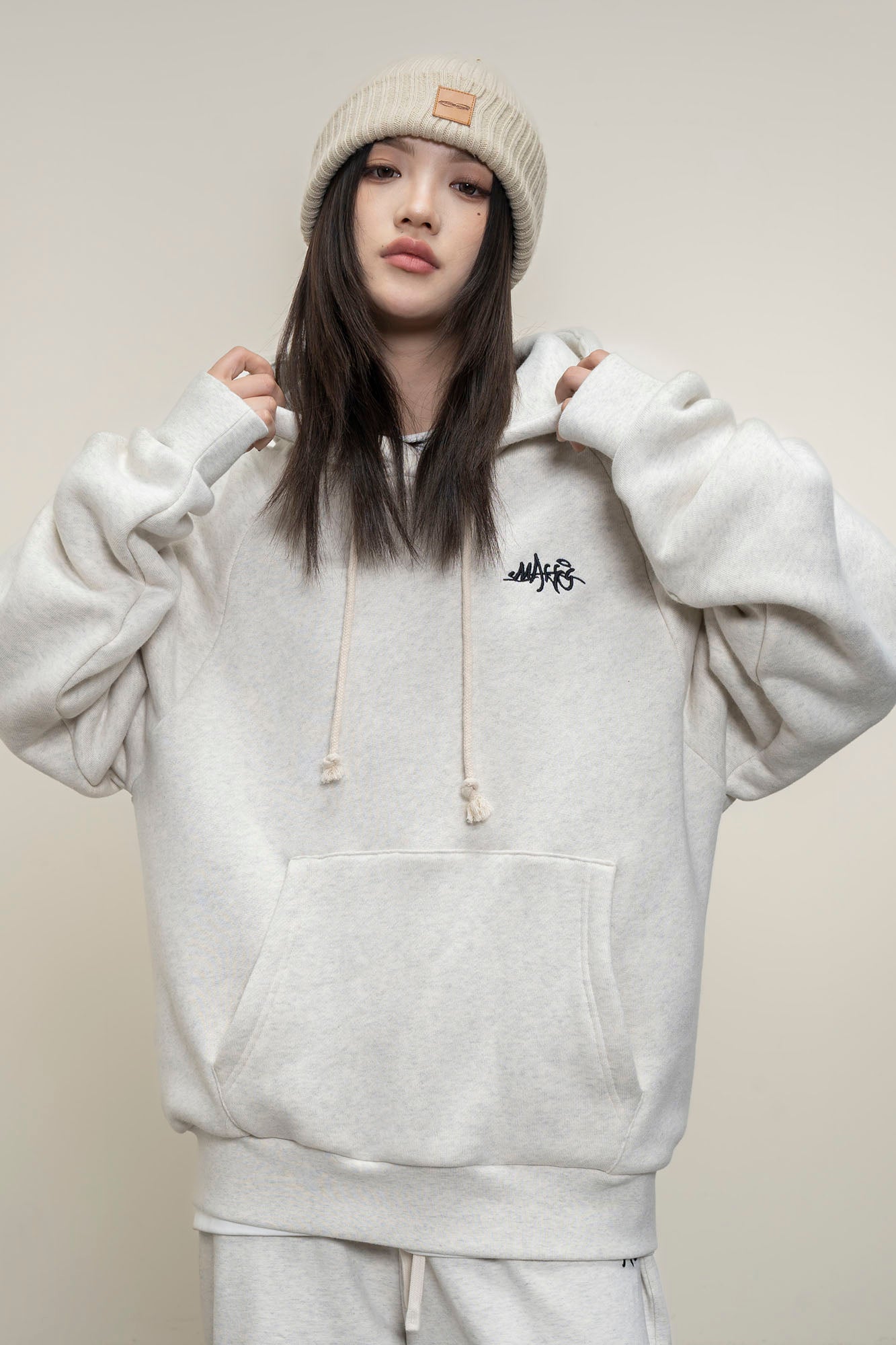 MAKEMORE LOGO Embroidered Drawstring Hoodie