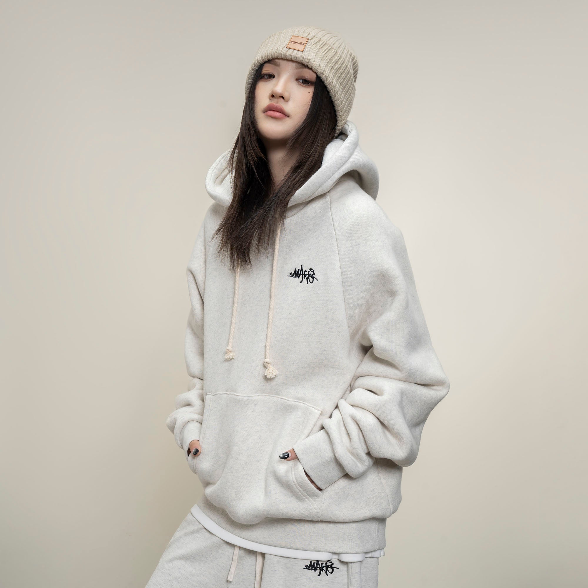 MAKEMORE LOGO Embroidered Drawstring Hoodie