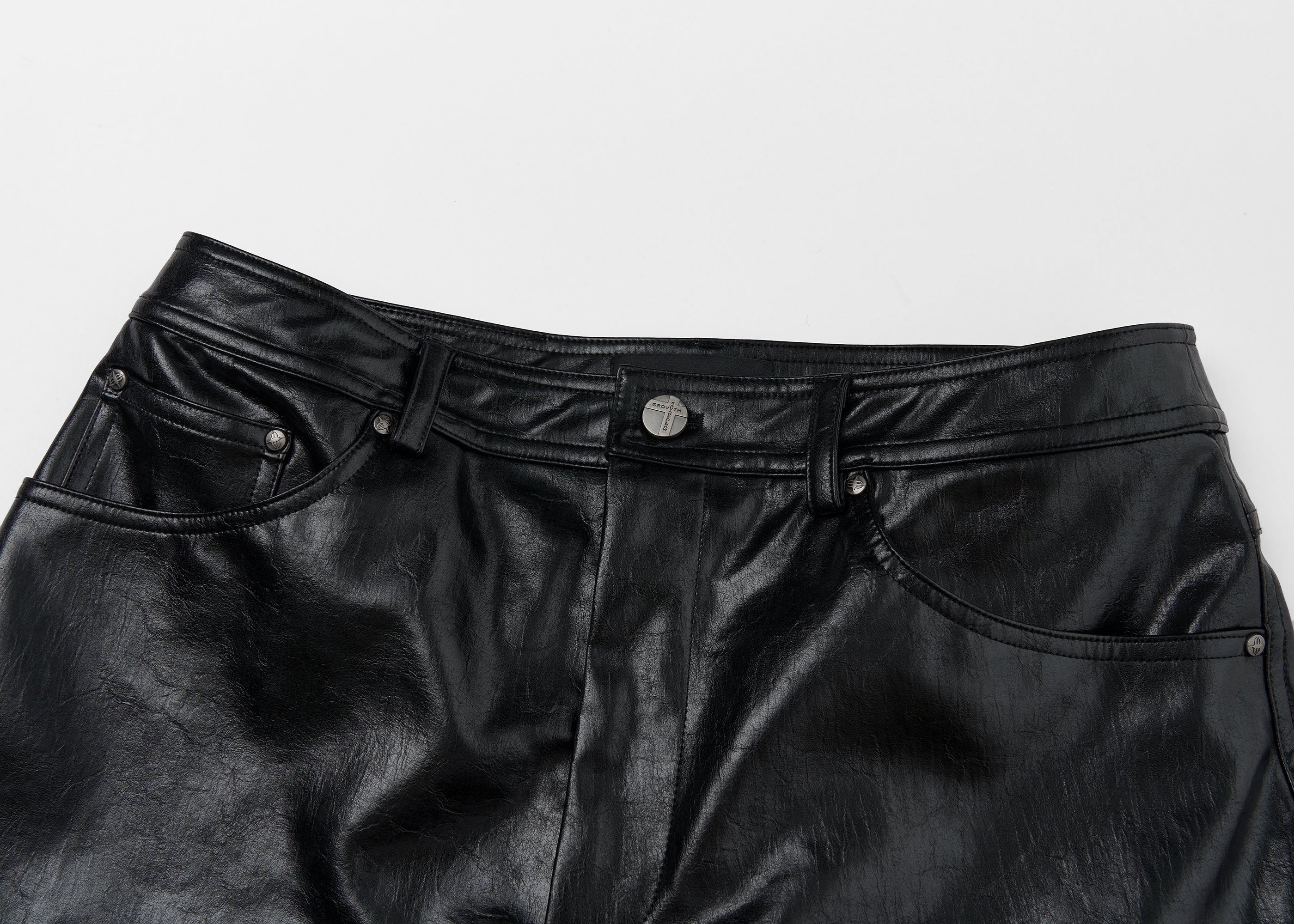 SAVAGEGROWTHWORLD Faux Leather Panel Rivet Pants
