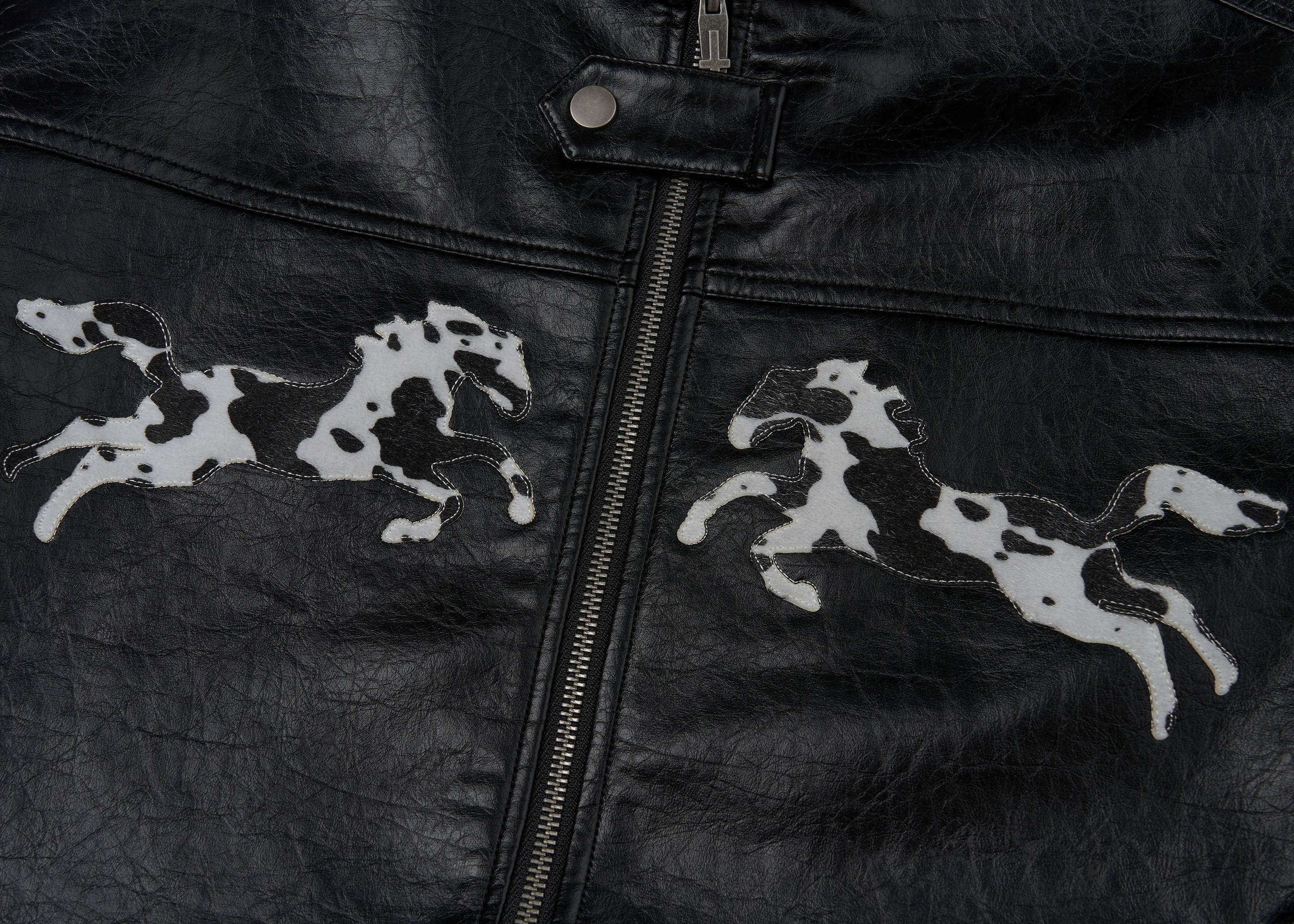 SAVAGEGROWTHWORLD Horse Patch Faux Leather Moto Jacket