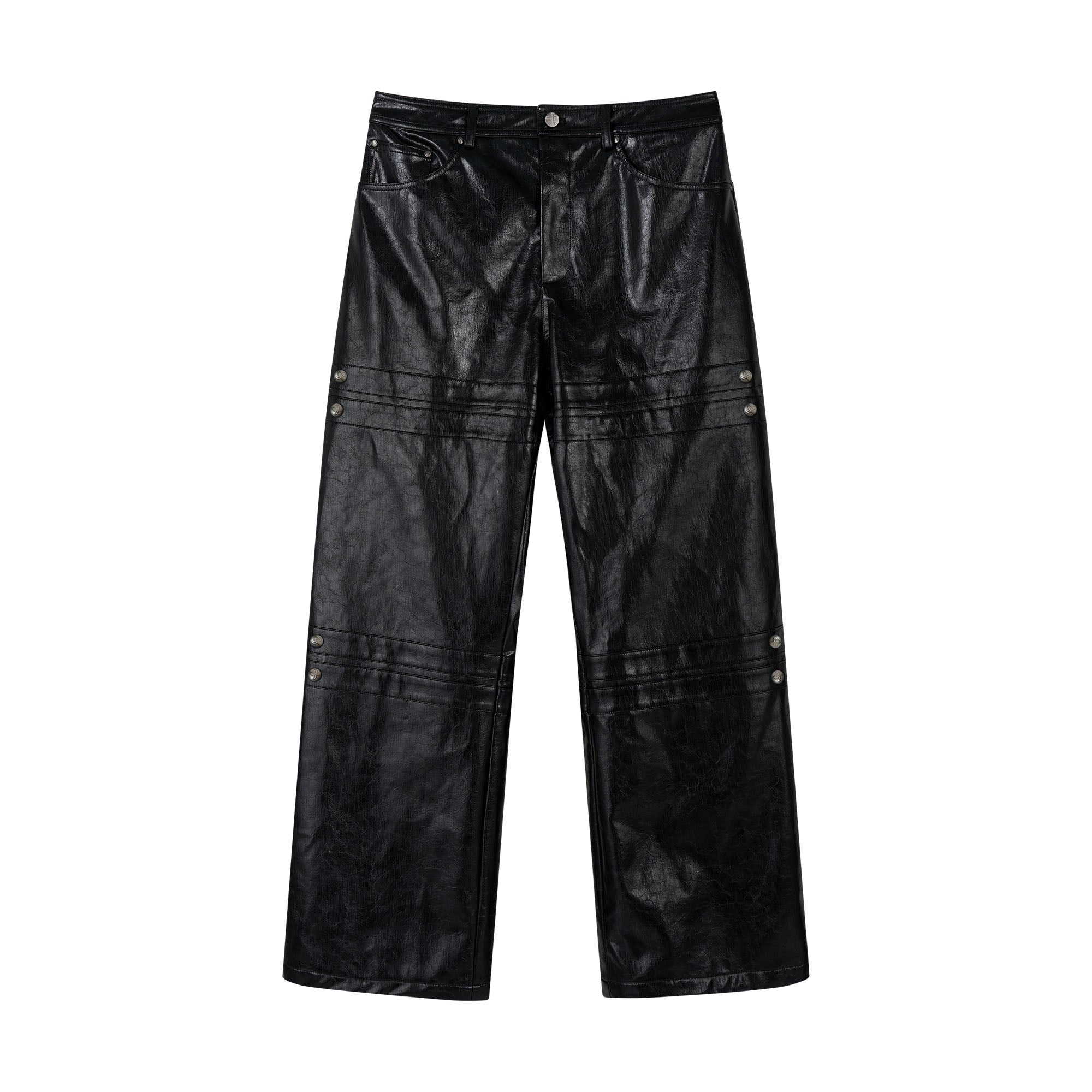 SAVAGEGROWTHWORLD Faux Leather Panel Rivet Pants