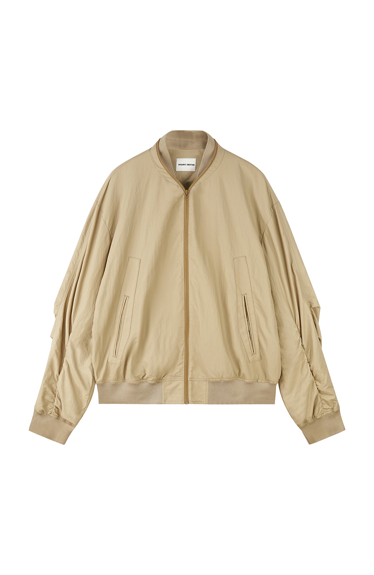 ORGANIC Ruched-Sleeve Bomber Jacket, premium urban and streetwear designers apparel on PROJECTISR.com, ORGANIC EMOTION