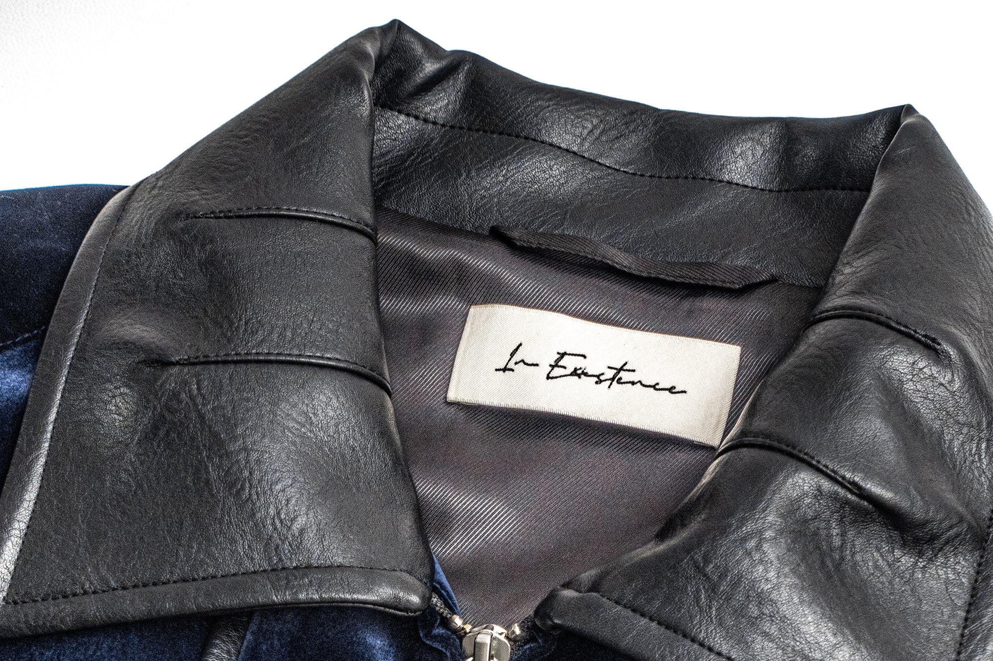 IN EXISTENCE Velvet Faux Leather Collar Jacket
