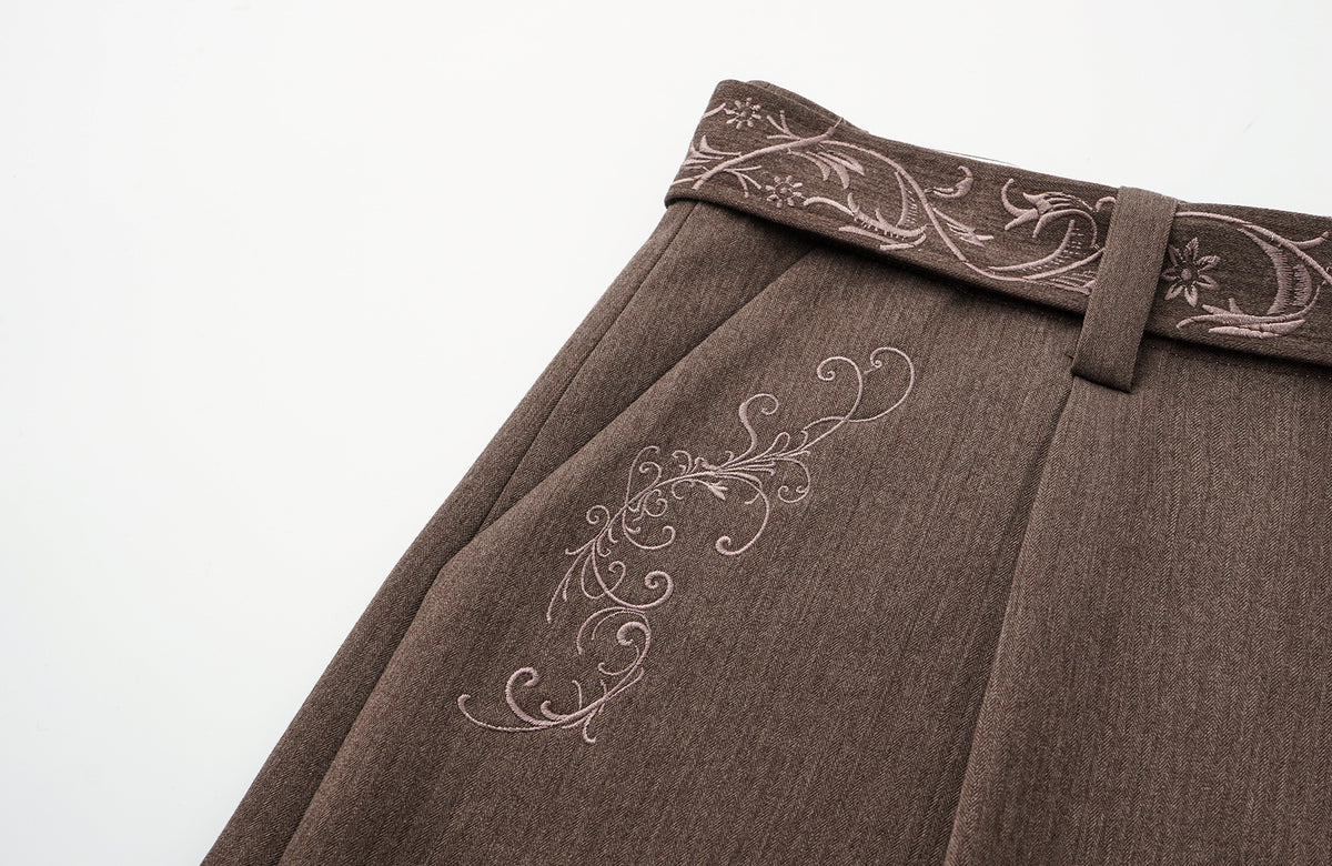 ELETEIZE Vine Embroidered Wide-Leg Trousers