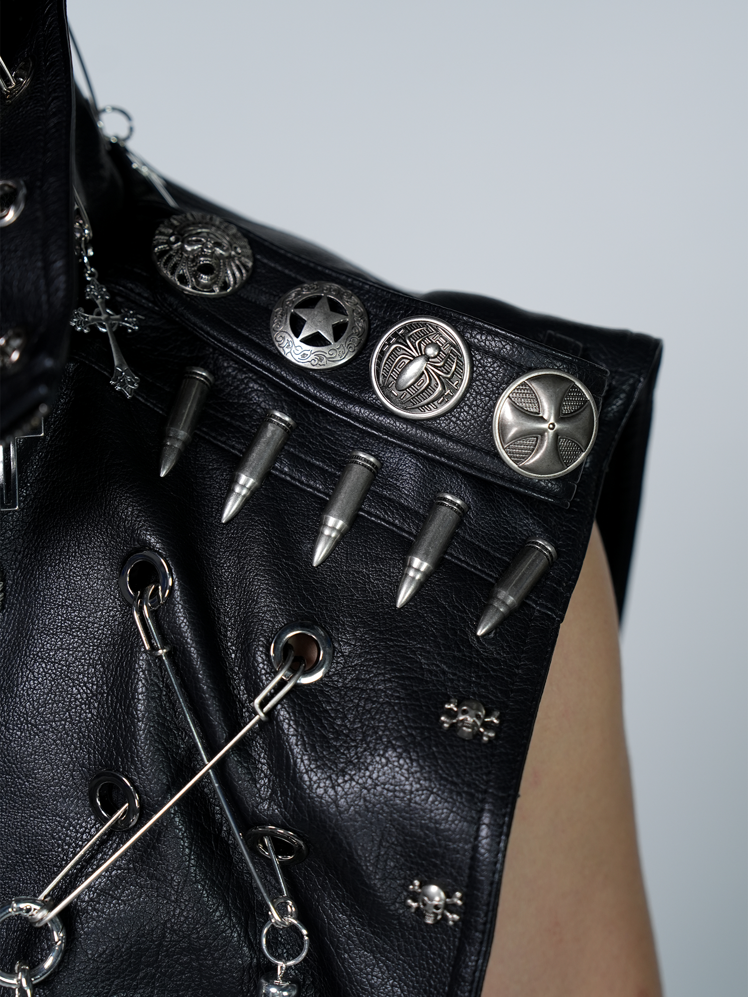 VE2 Faux Leather Punk Metal Biker Vest