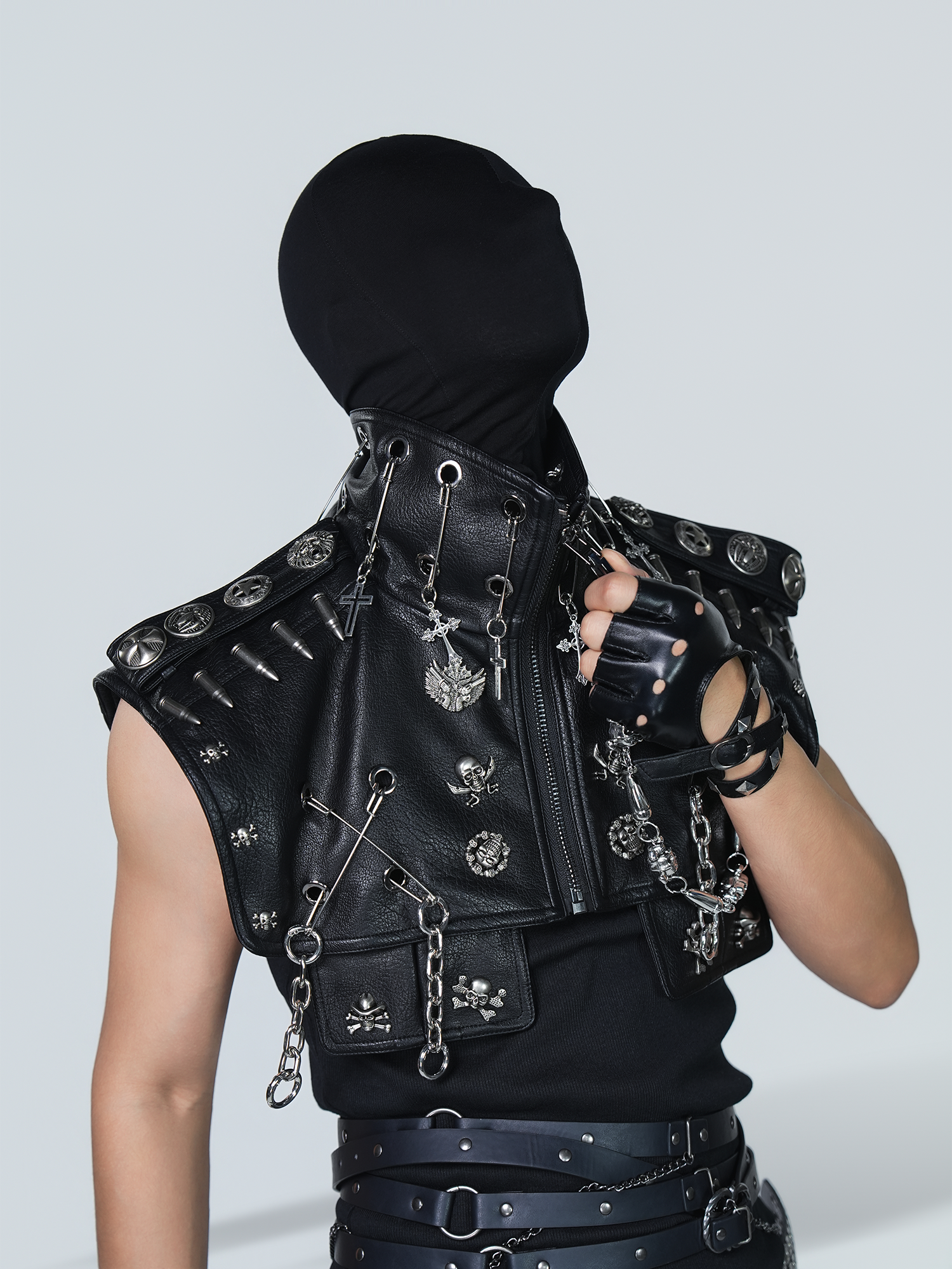 VE2 Faux Leather Punk Metal Biker Vest