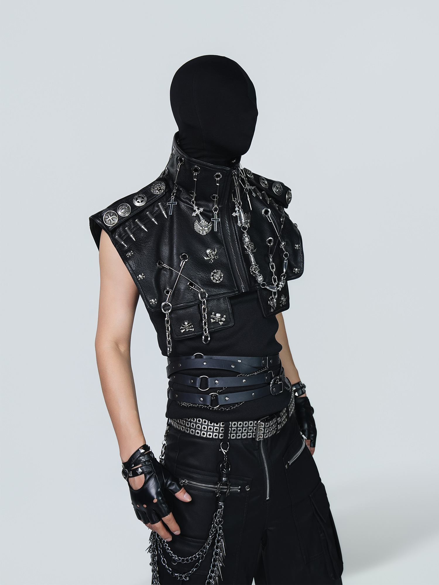 VE2 Faux Leather Punk Metal Biker Vest