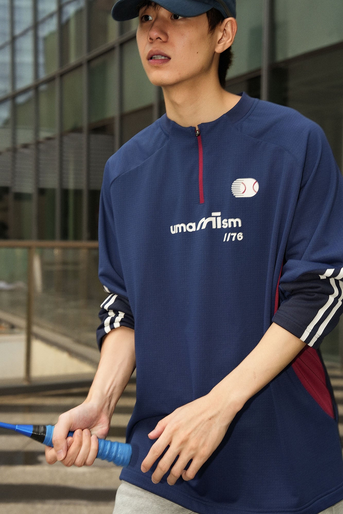 UMAMIISM Raglan Striped Fleece-Lined Sweatshirt, premium urban and streetwear designers apparel on PROJECTISR.com, UMAMIISM