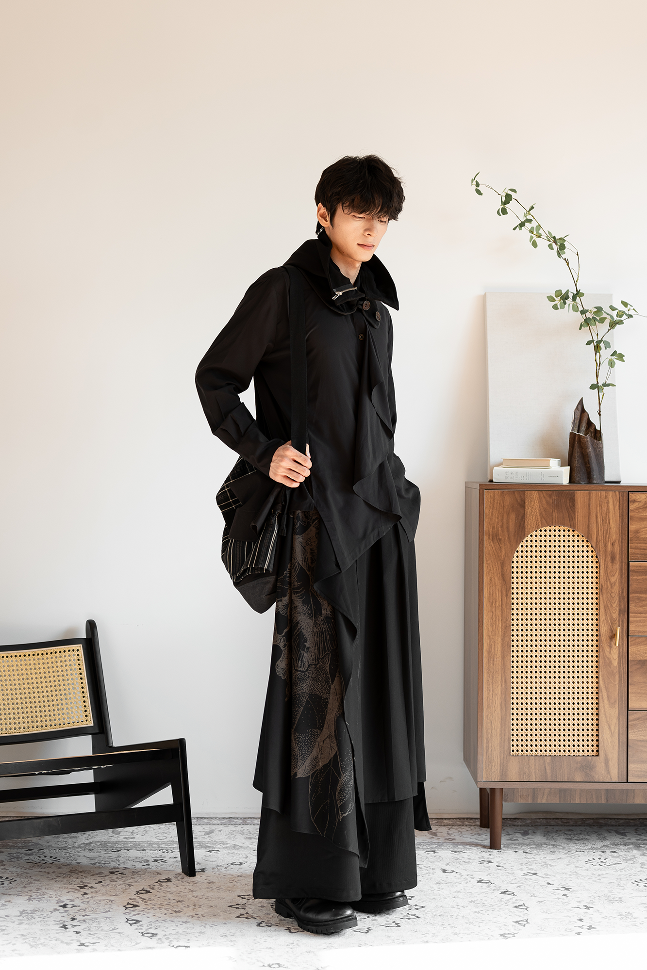 MOITIEDEPETALE Botanical Graphic Asymmetrical Layered Skirt-Pants