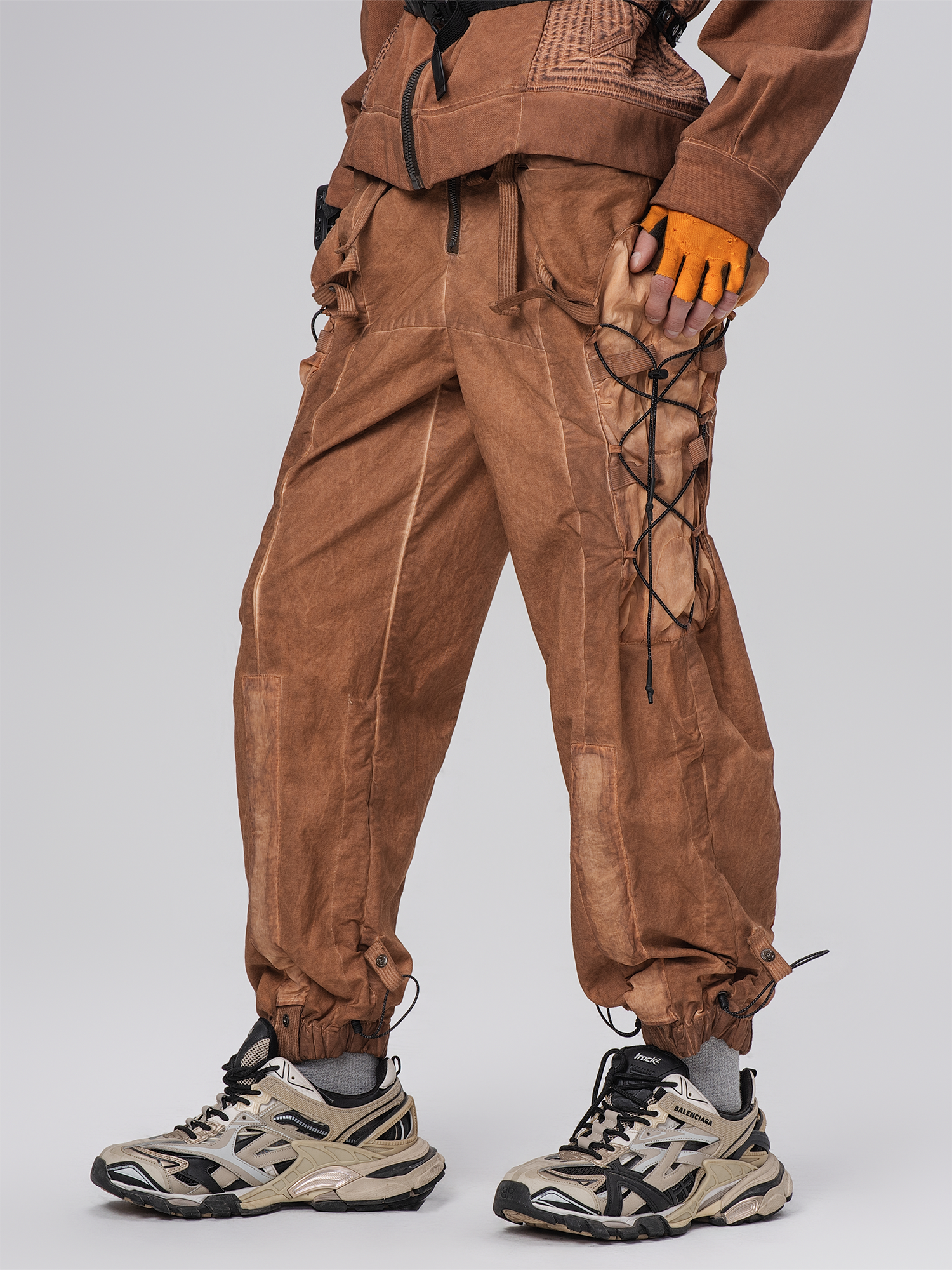 STEAM Washed Multi-Pocket Detachable Waist Bag Cargo Pants