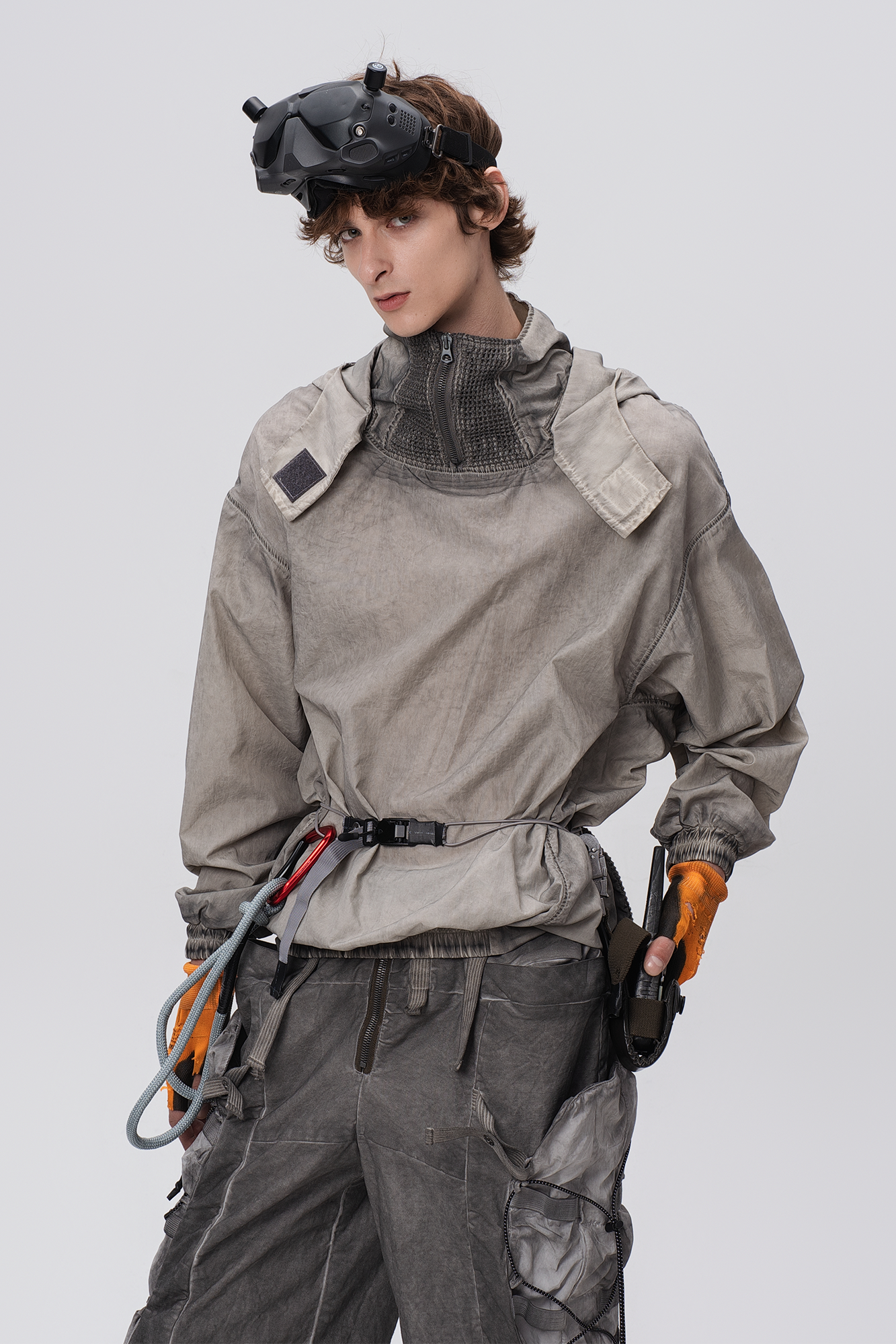 STEAM Distressed Zip-Up Detachable Hooded Jacket