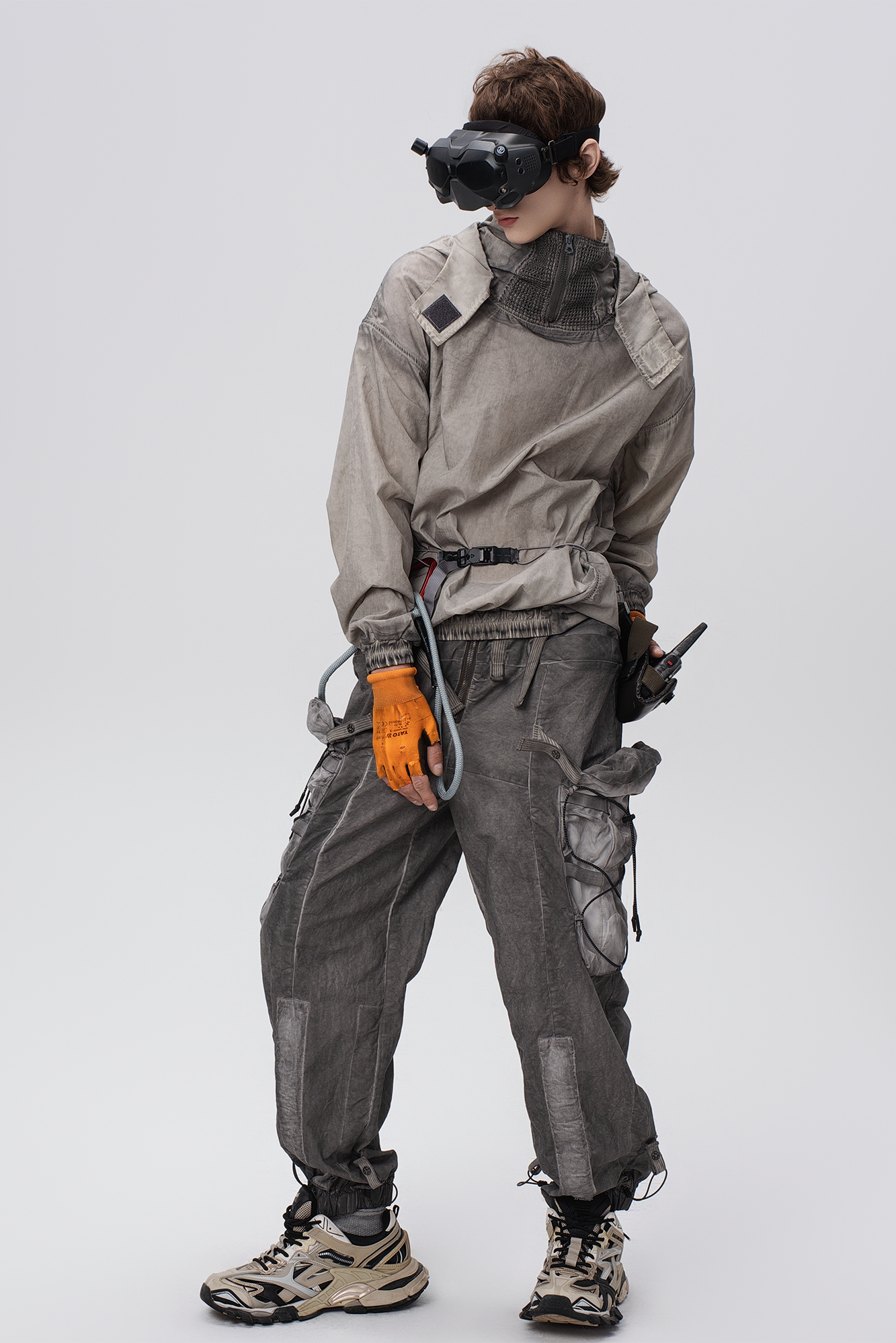 STEAM Distressed Zip-Up Detachable Hooded Jacket