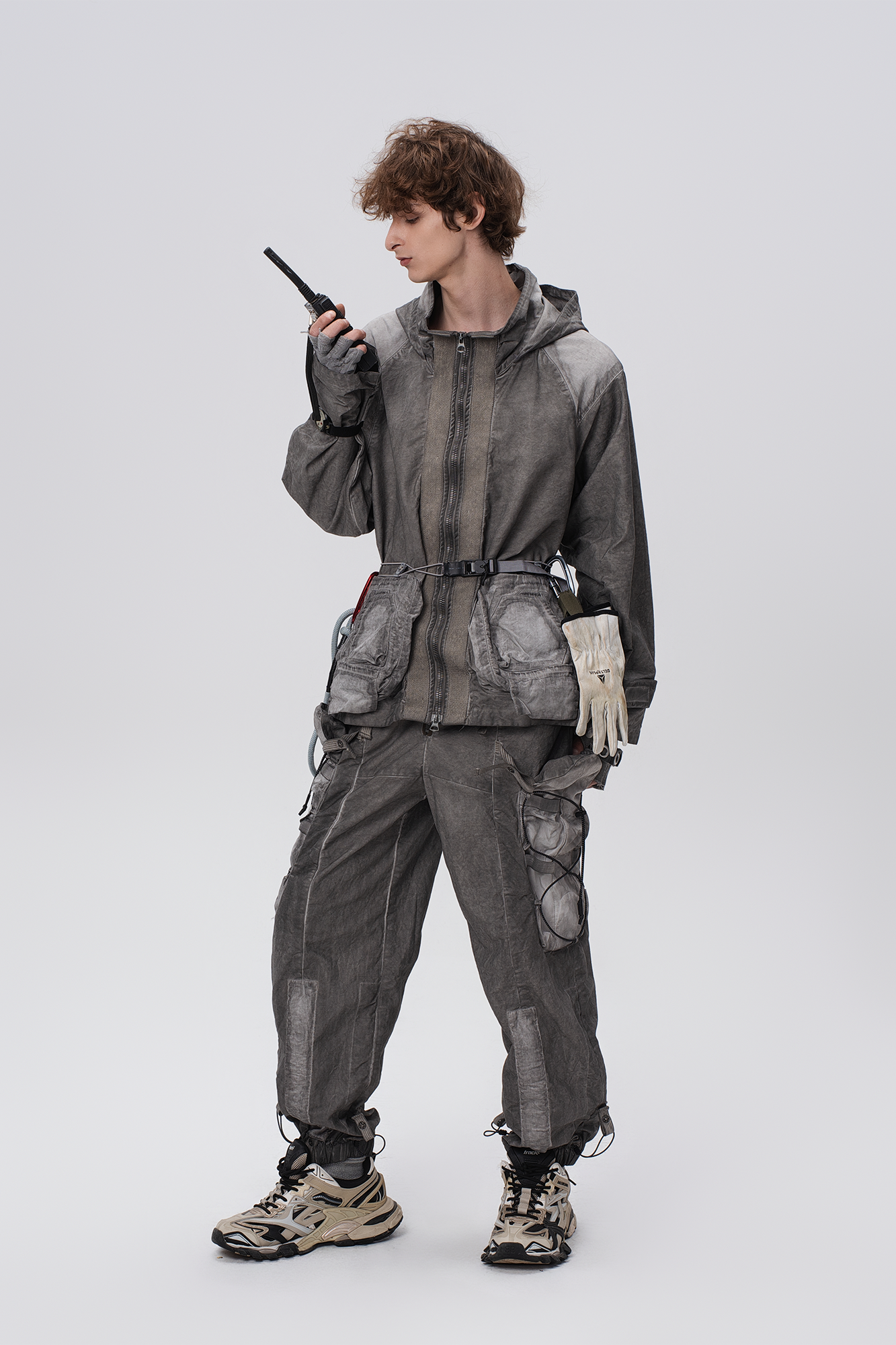 STEAM Washed Multi-Pocket Detachable Waist Bag Cargo Pants