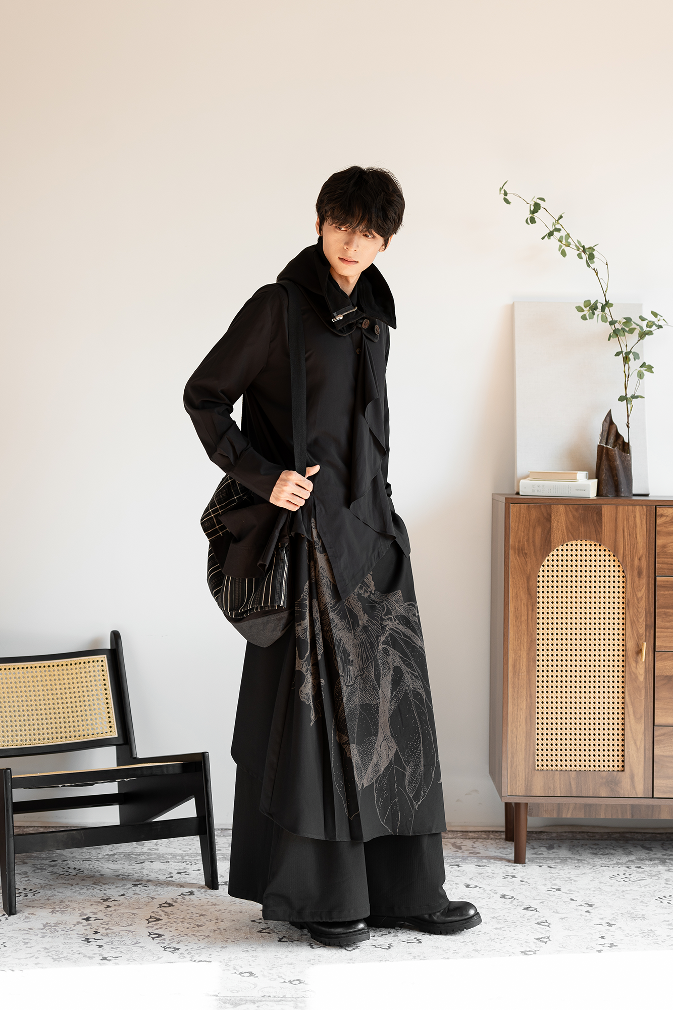 MOITIEDEPETALE Botanical Graphic Asymmetrical Layered Skirt-Pants