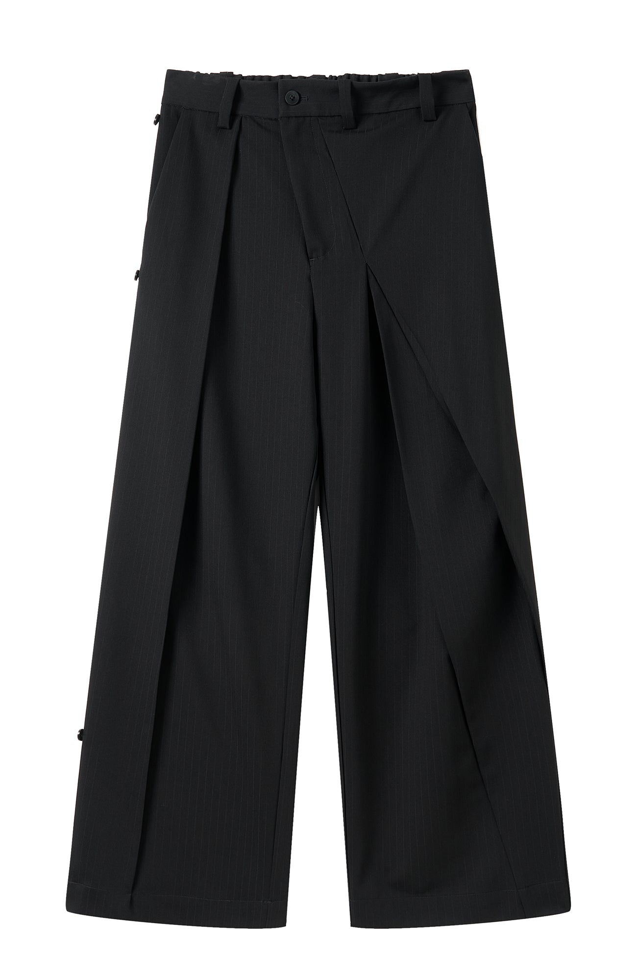 MOITIEDEPETALE Detachable Wrap Panel Slanted Pleat Trousers