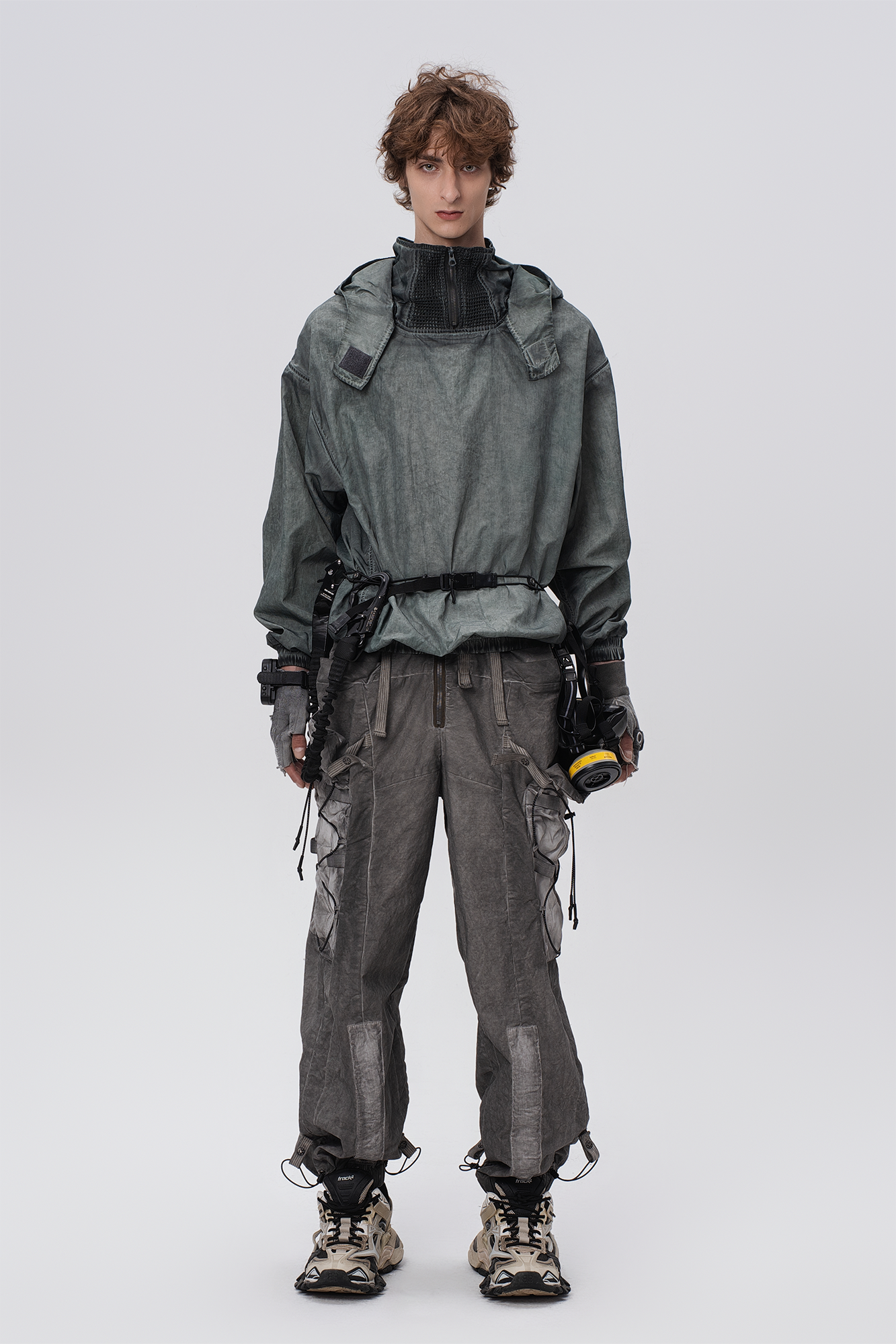 STEAM Distressed Zip-Up Detachable Hooded Jacket