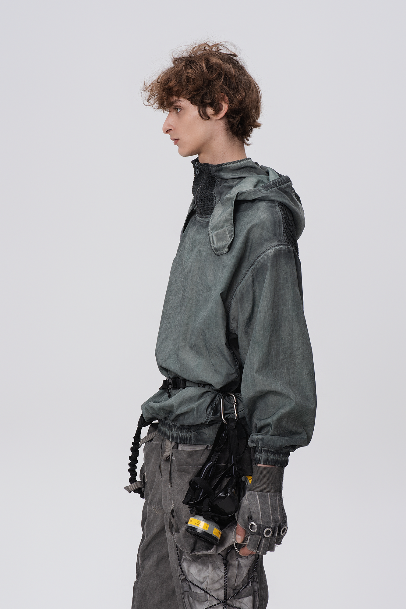 STEAM Distressed Zip-Up Detachable Hooded Jacket