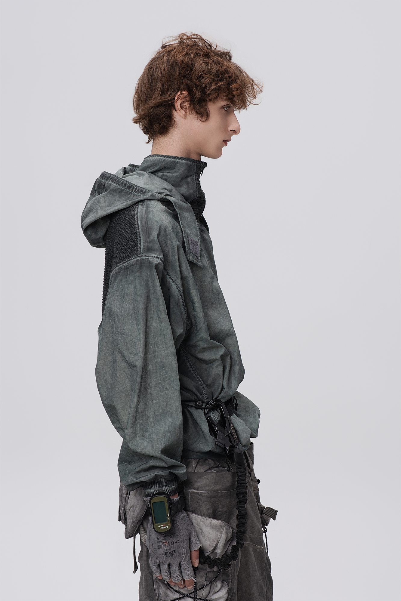 STEAM Distressed Zip-Up Detachable Hooded Jacket