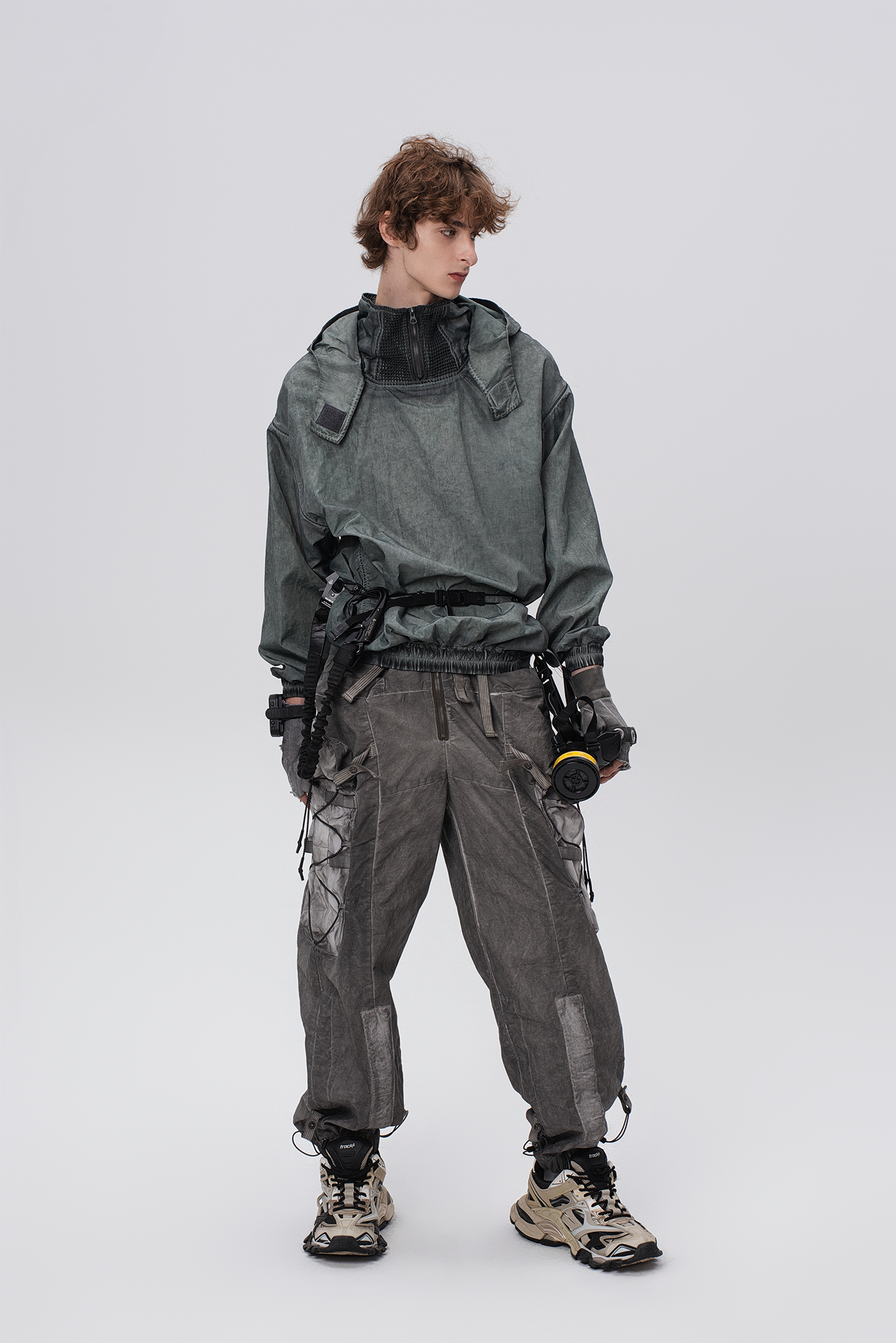 STEAM Distressed Zip-Up Detachable Hooded Jacket