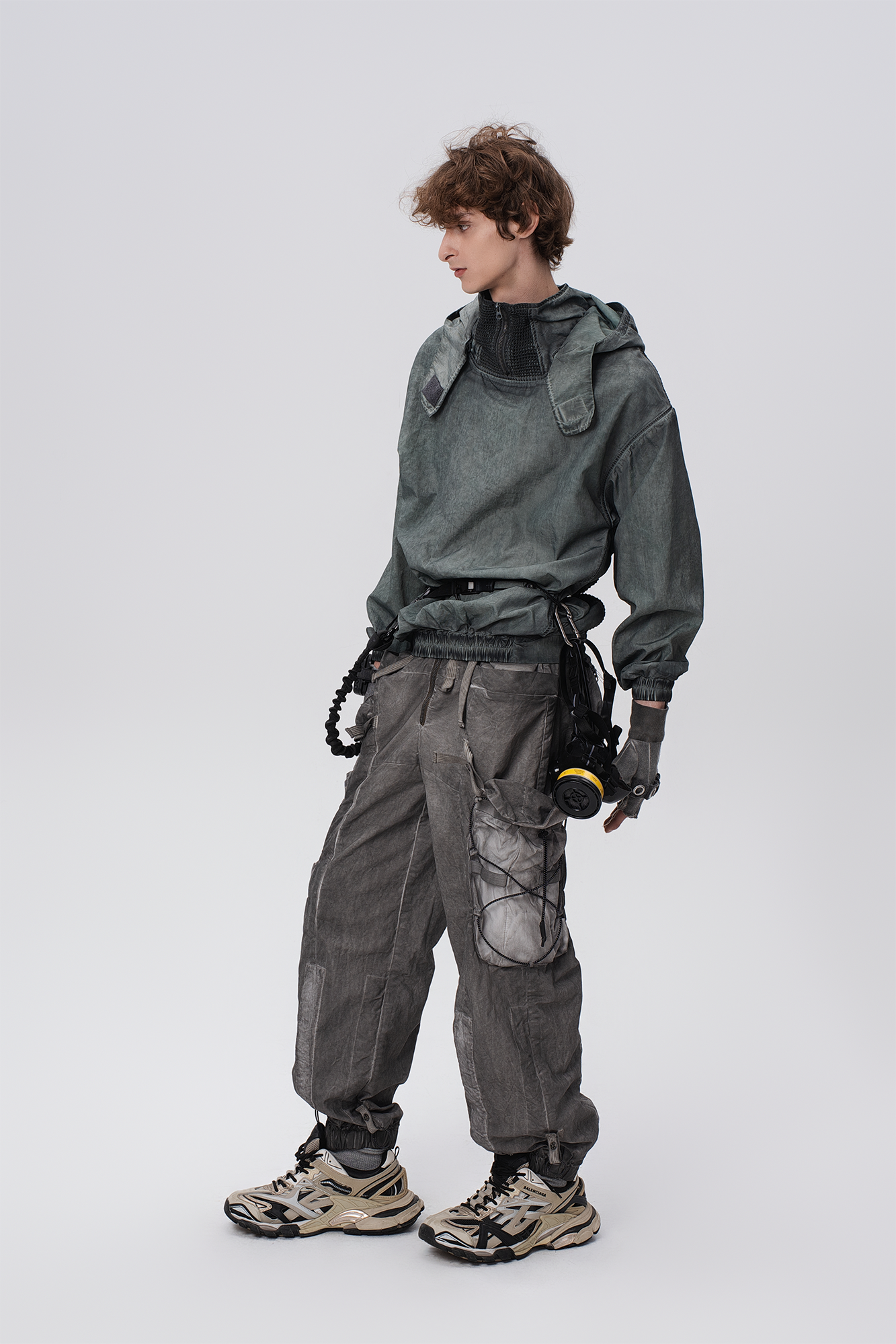 STEAM Distressed Zip-Up Detachable Hooded Jacket