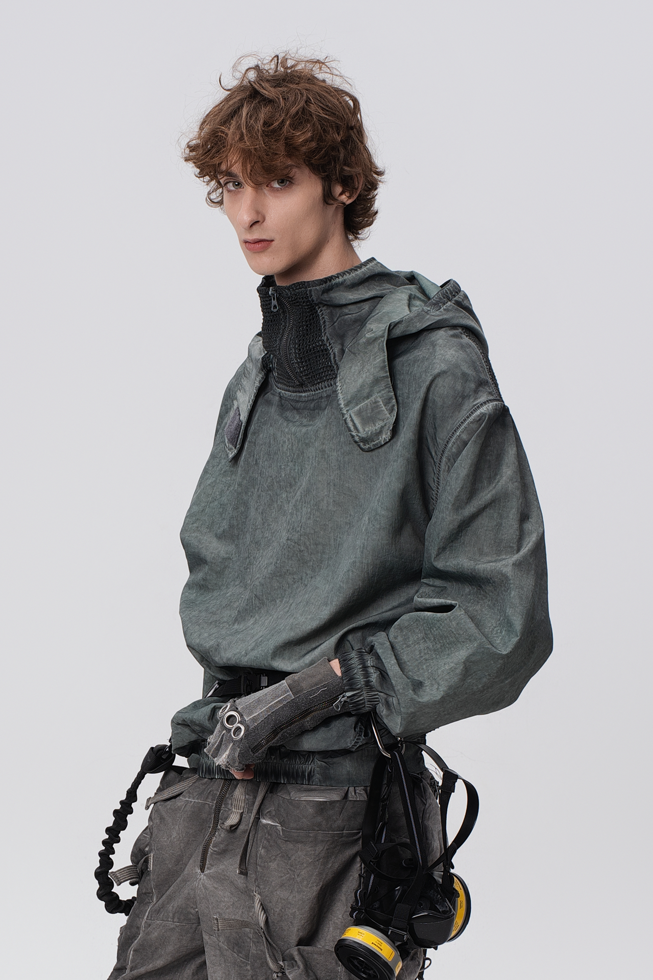 STEAM Distressed Zip-Up Detachable Hooded Jacket