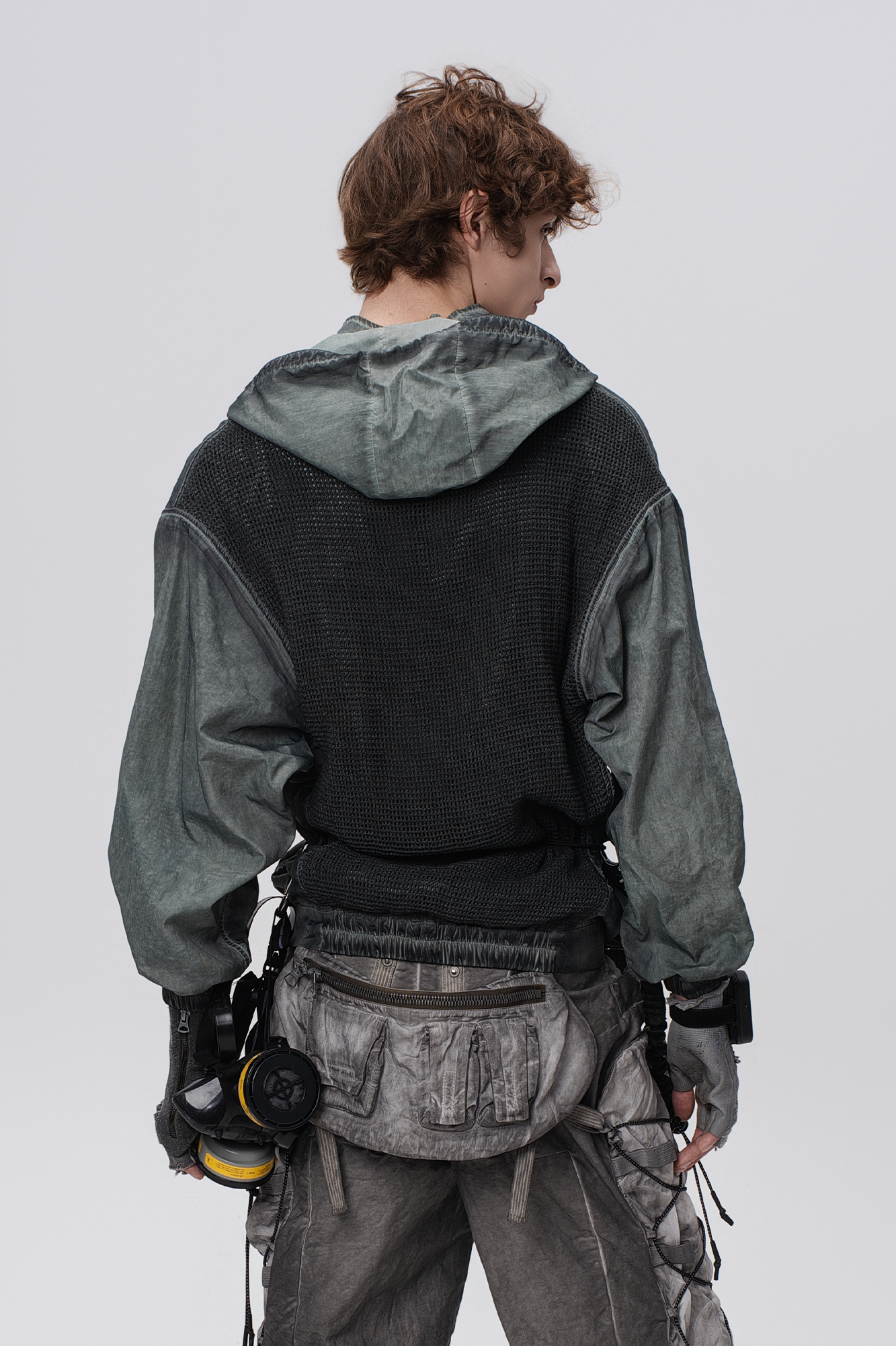 STEAM Distressed Zip-Up Detachable Hooded Jacket