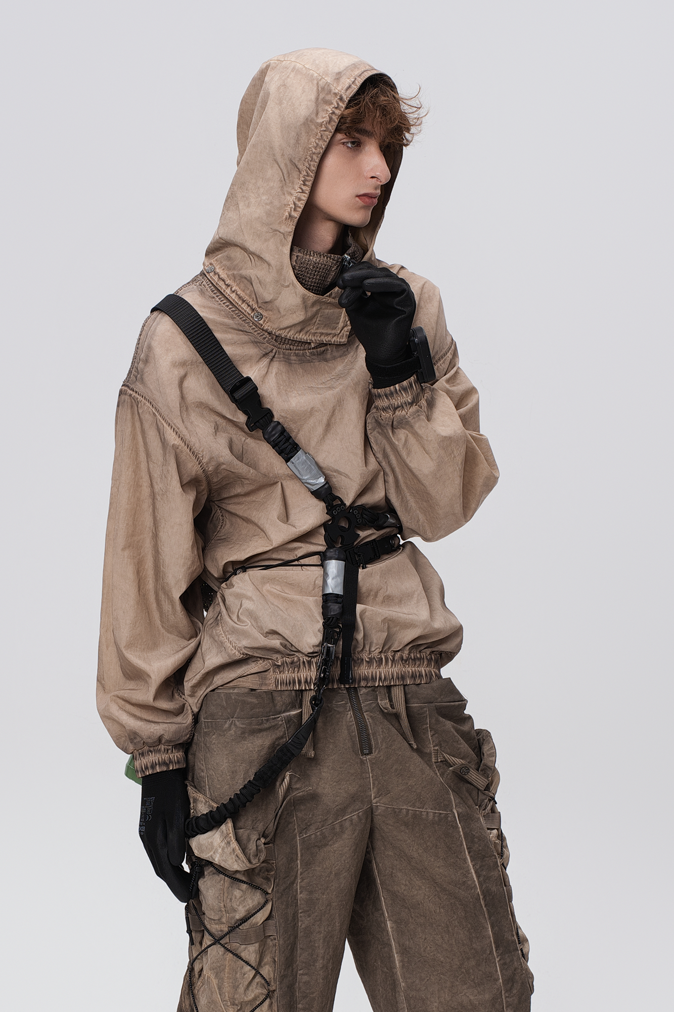 STEAM Distressed Zip-Up Detachable Hooded Jacket