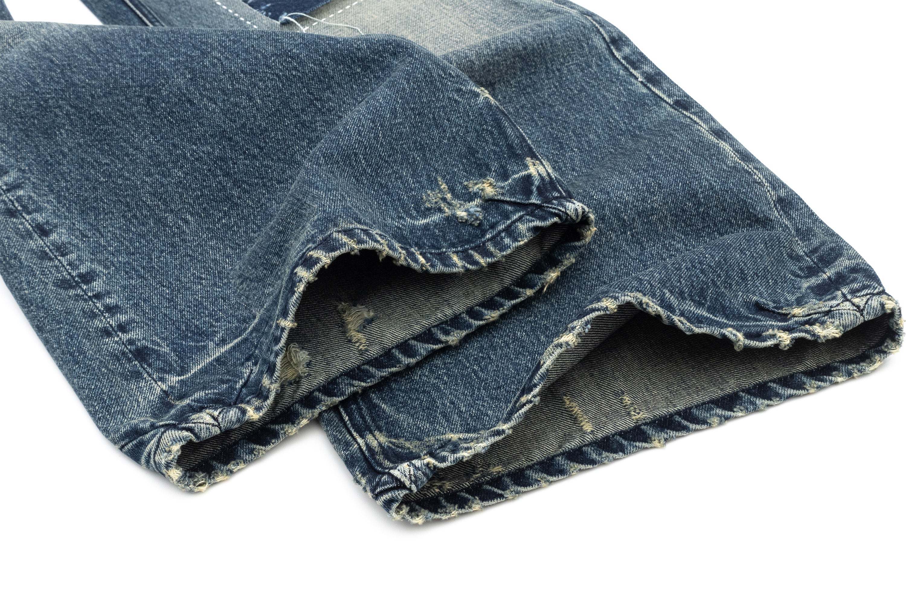 IN EXISTENCE Distressed Stitched Patch Flared Jeans