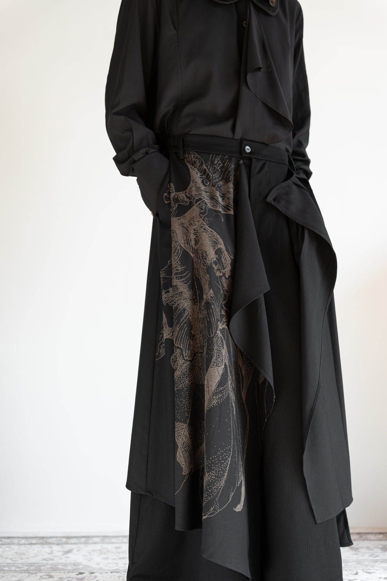 MOITIEDEPETALE Botanical Graphic Asymmetrical Layered Skirt-Pants