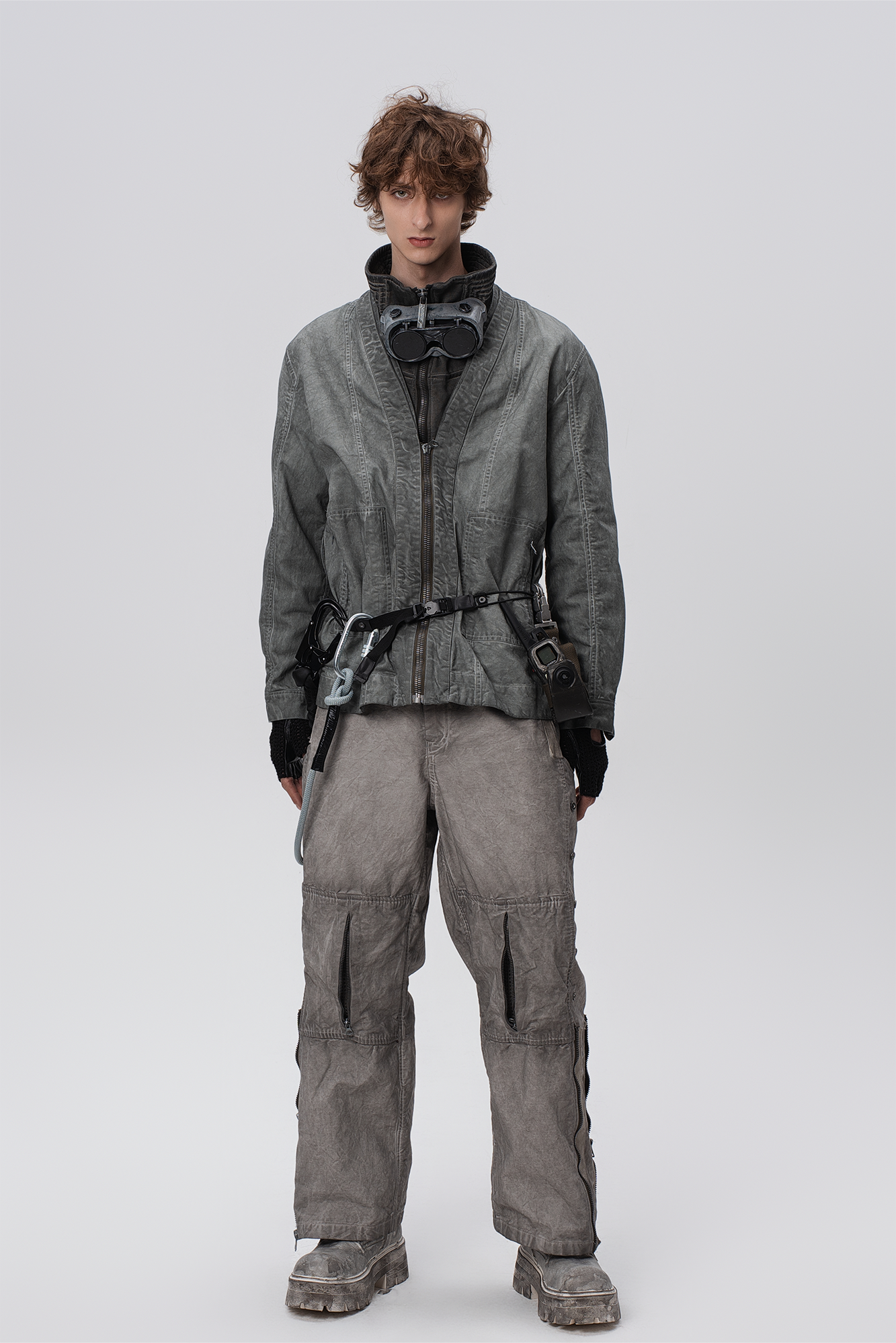 STEAM Distressed Mesh-Knee Multi-Pocket Straight-Leg Cargo Pants