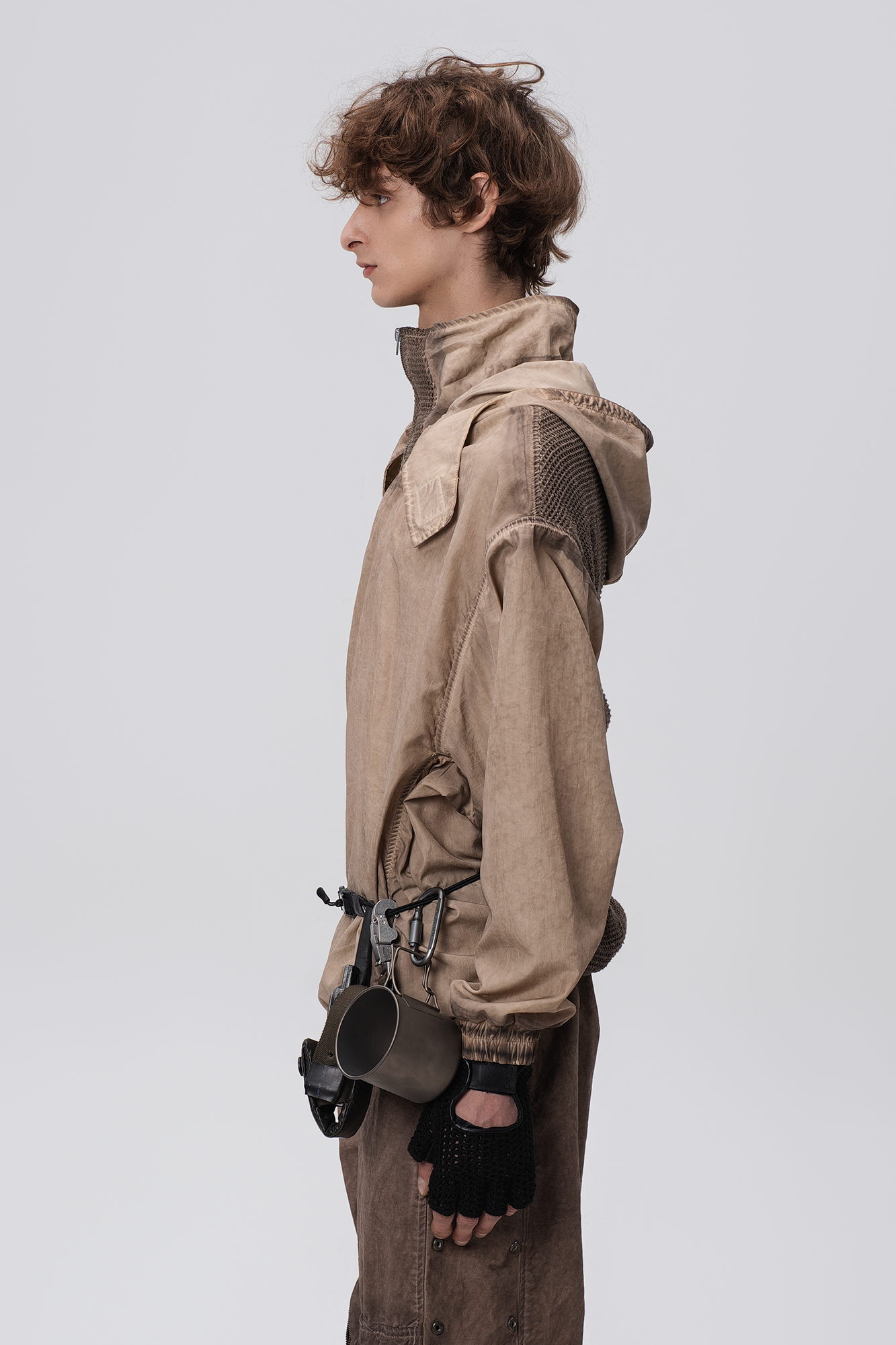 STEAM Distressed Zip-Up Detachable Hooded Jacket