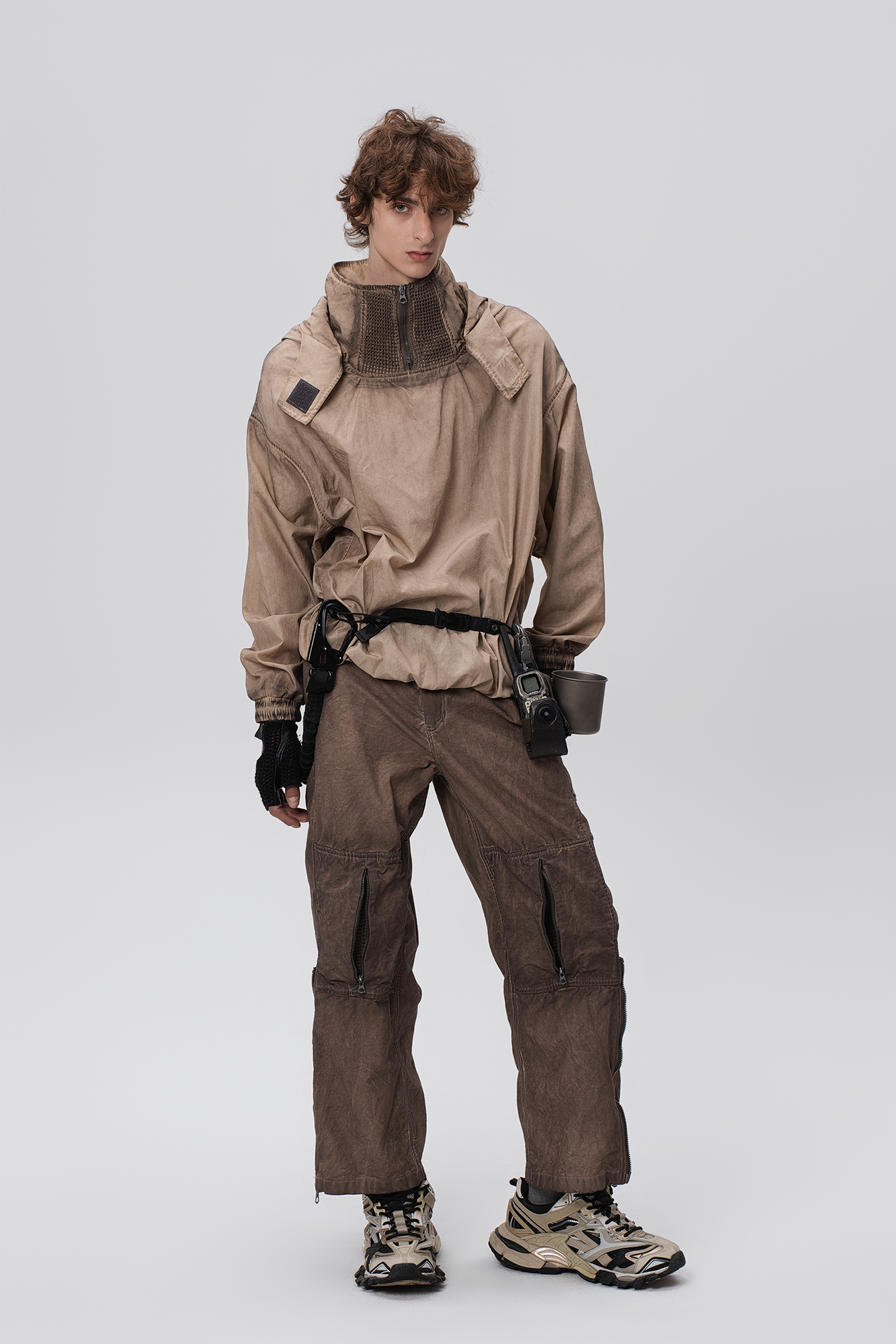STEAM Distressed Zip-Up Detachable Hooded Jacket