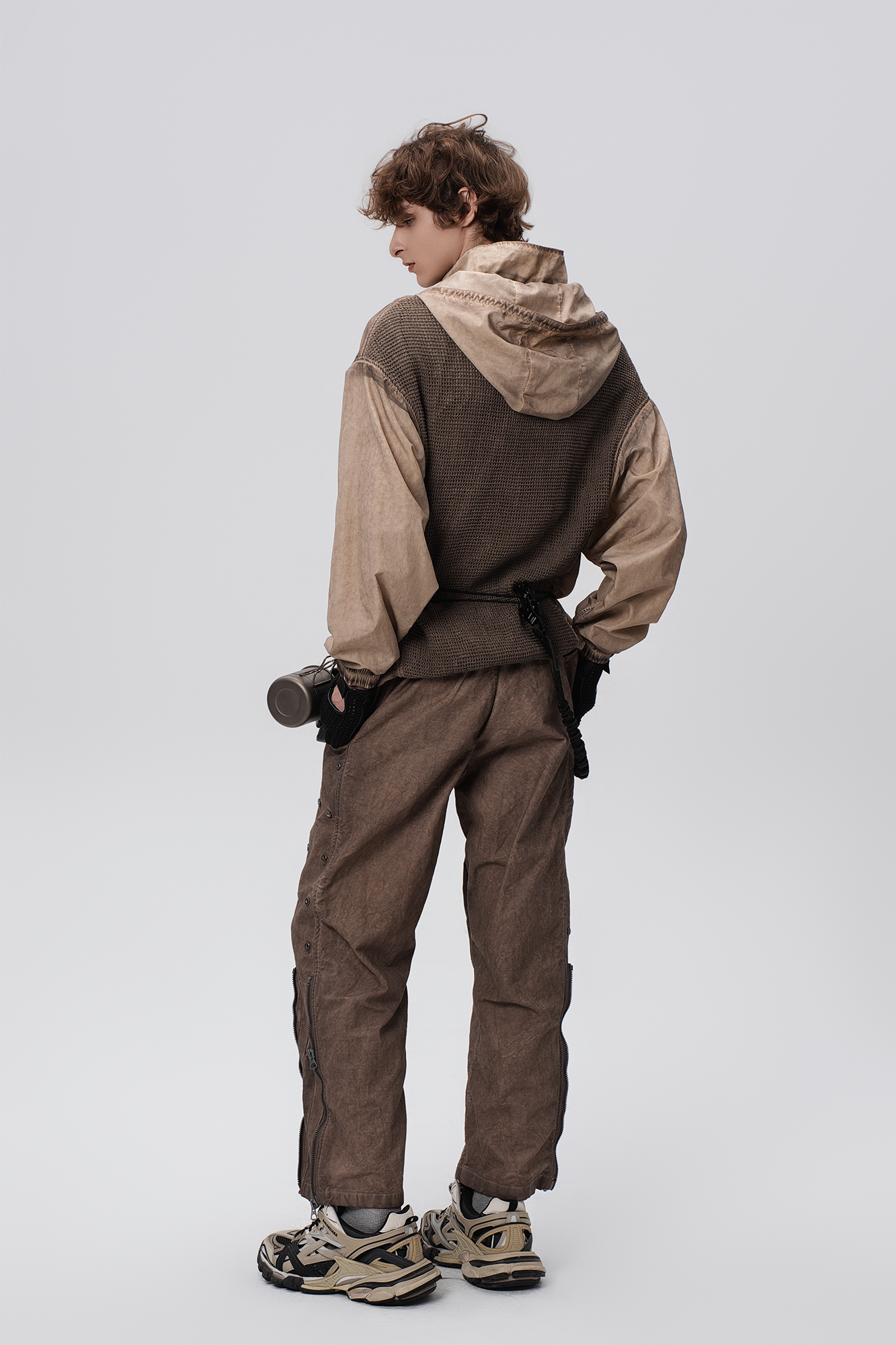 STEAM Distressed Zip-Up Detachable Hooded Jacket