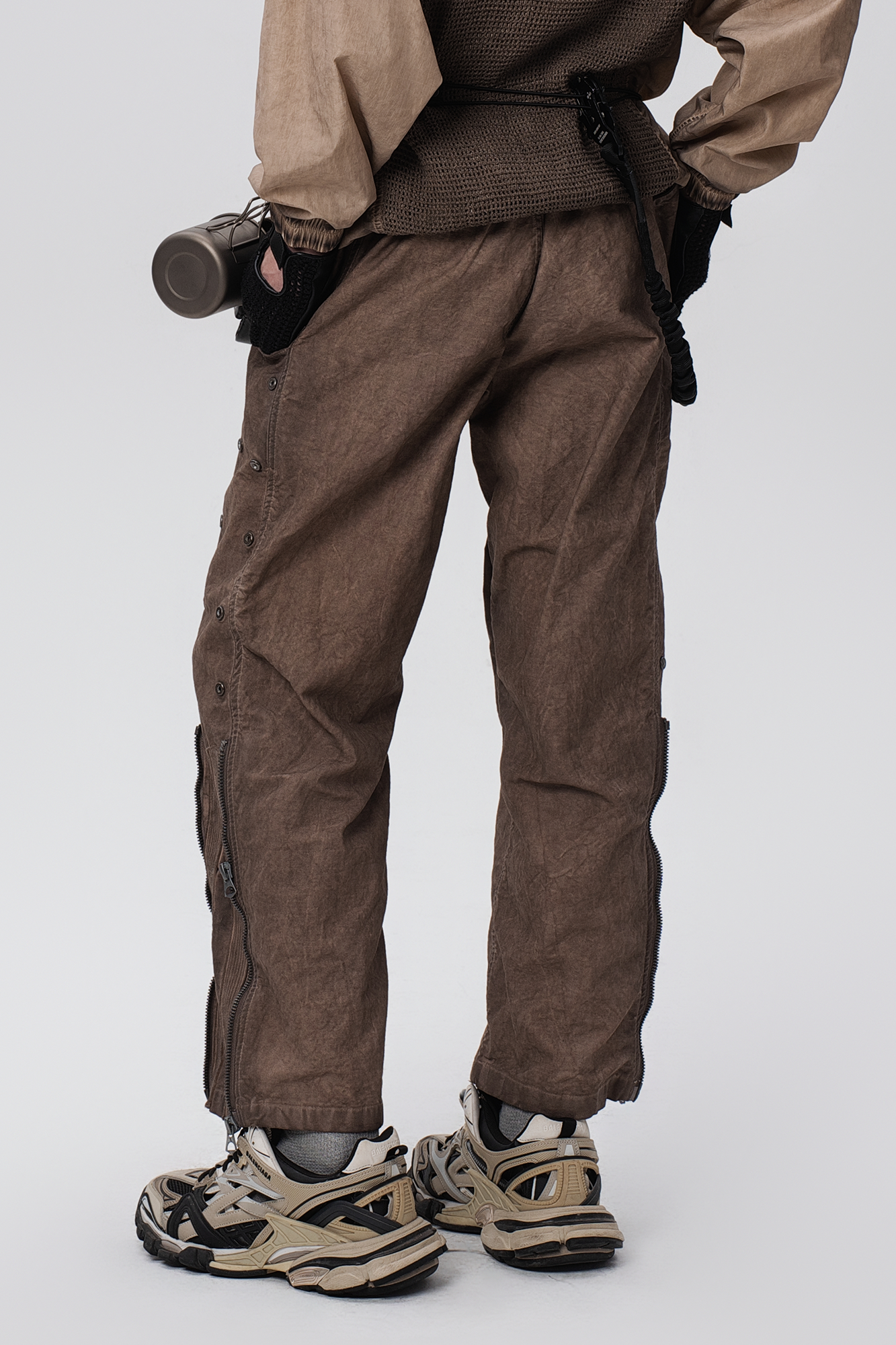 STEAM Distressed Mesh-Knee Multi-Pocket Straight-Leg Cargo Pants