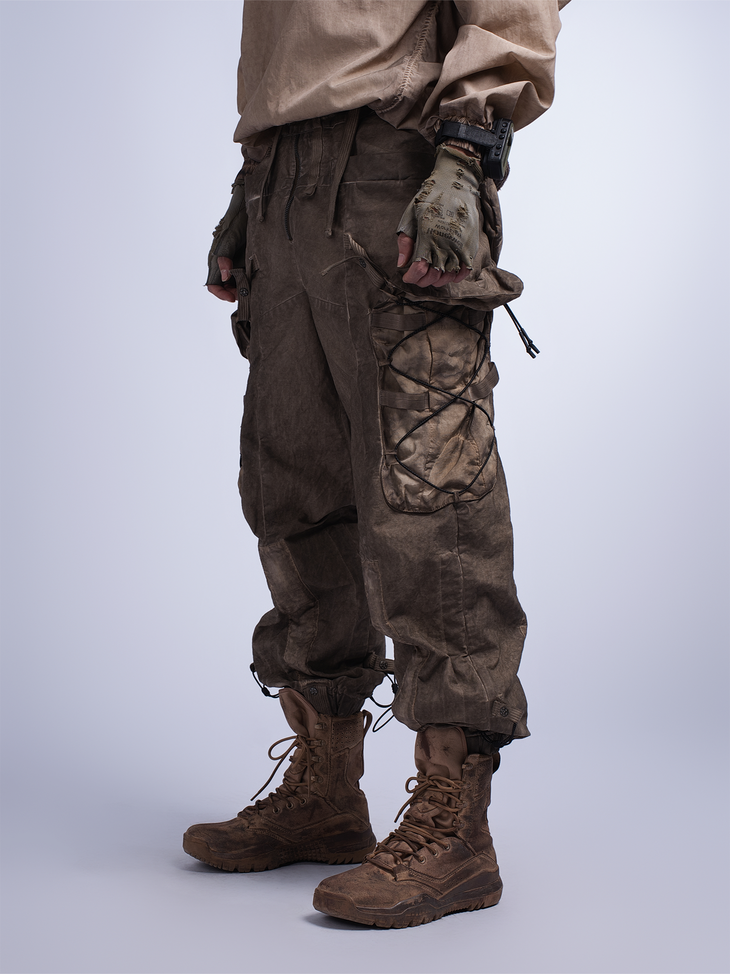 STEAM Washed Multi-Pocket Detachable Waist Bag Cargo Pants