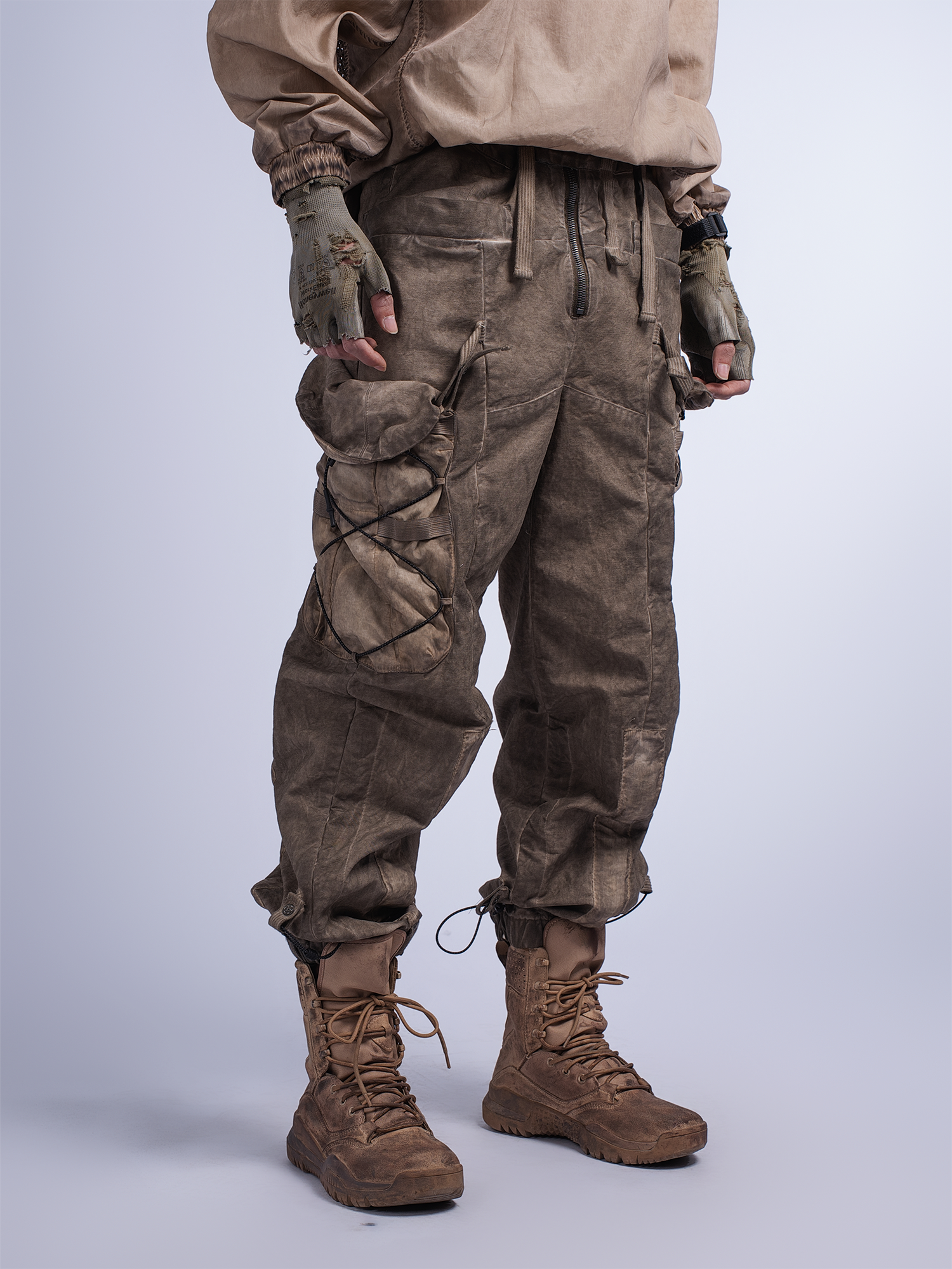 STEAM Washed Multi-Pocket Detachable Waist Bag Cargo Pants