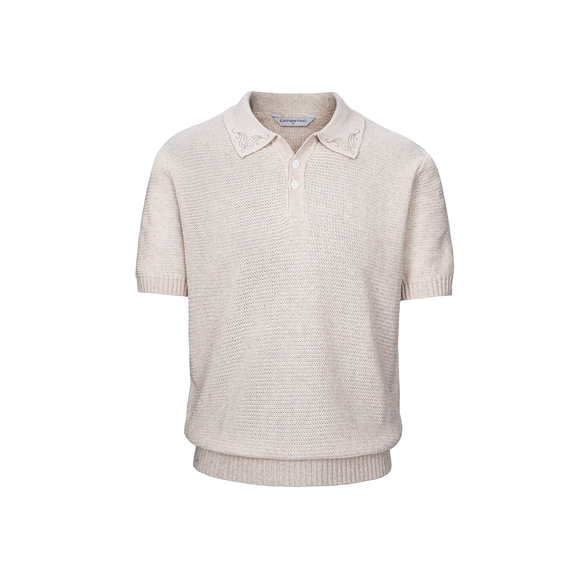CATSSTAC Linen-Blend Knitted Polo Tee, premium urban and streetwear designers apparel on PROJECTISR.com, CATSSTAC