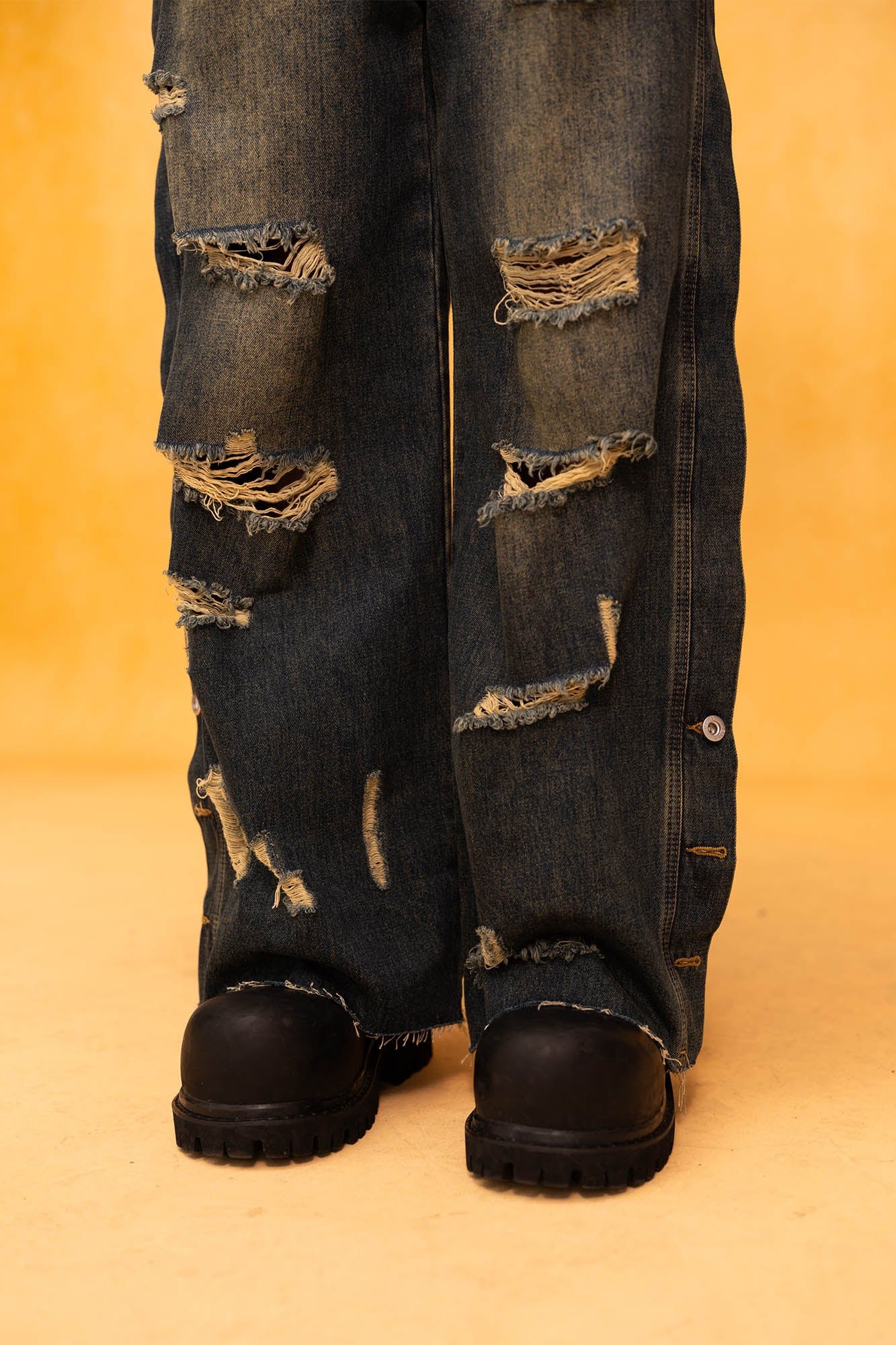 CLP Distressed Buttoned Wide-Leg Jeans, premium urban and streetwear designers apparel on PROJECTISR.com, CLP
