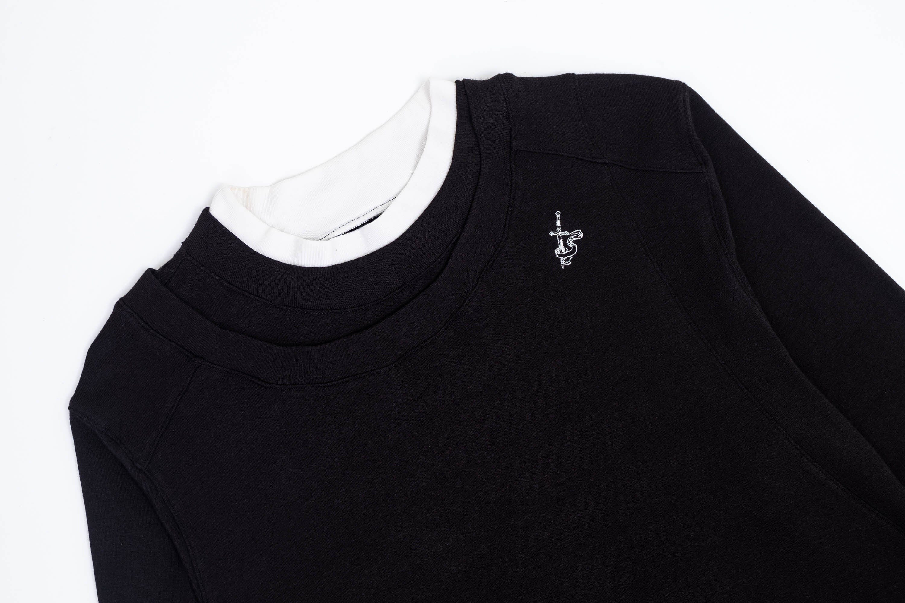IN EXISTENCE Layered Asymmetrical Neck Embroidered Long-Sleeve Tee, premium urban and streetwear designers apparel on PROJECTISR.com, IN EXISTENCE