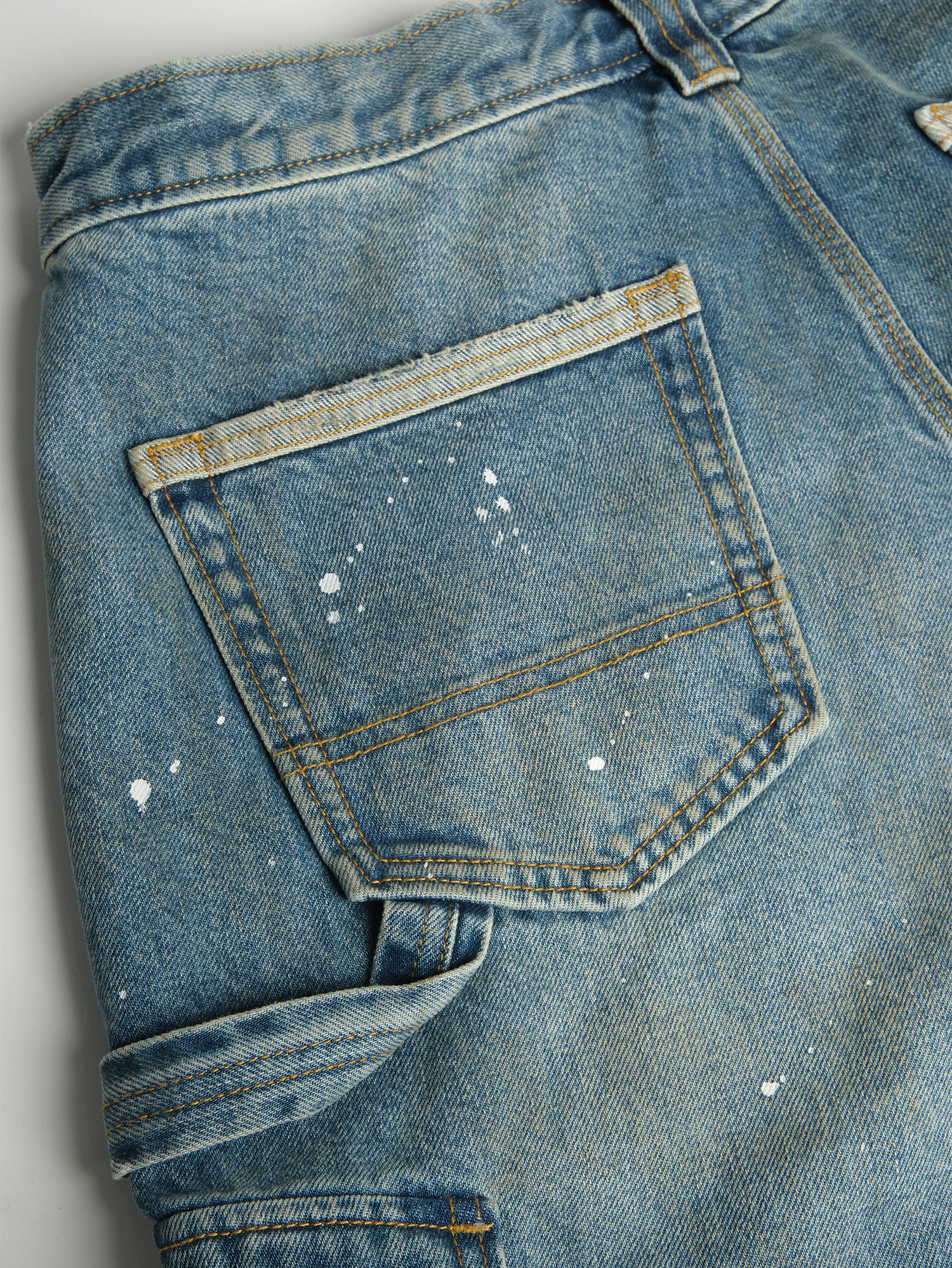 NEIGBORL Retro Washed Paint-Splattered Multi-Pocket Denim Shorts